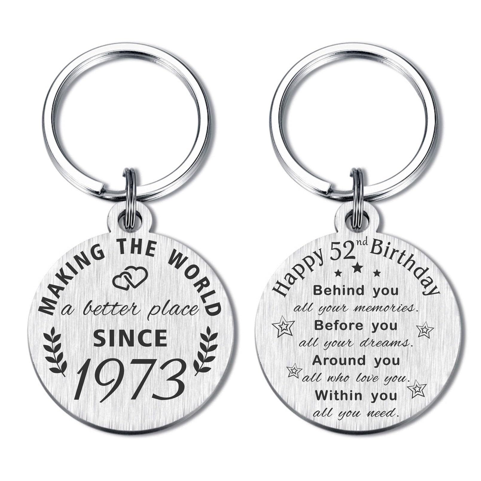 ABNTY 52nd Birthday Gifts for Women Men, 52 Year Old Birthday Keychain, Born in 1973 Gifts, 1973 Birthday Decorations