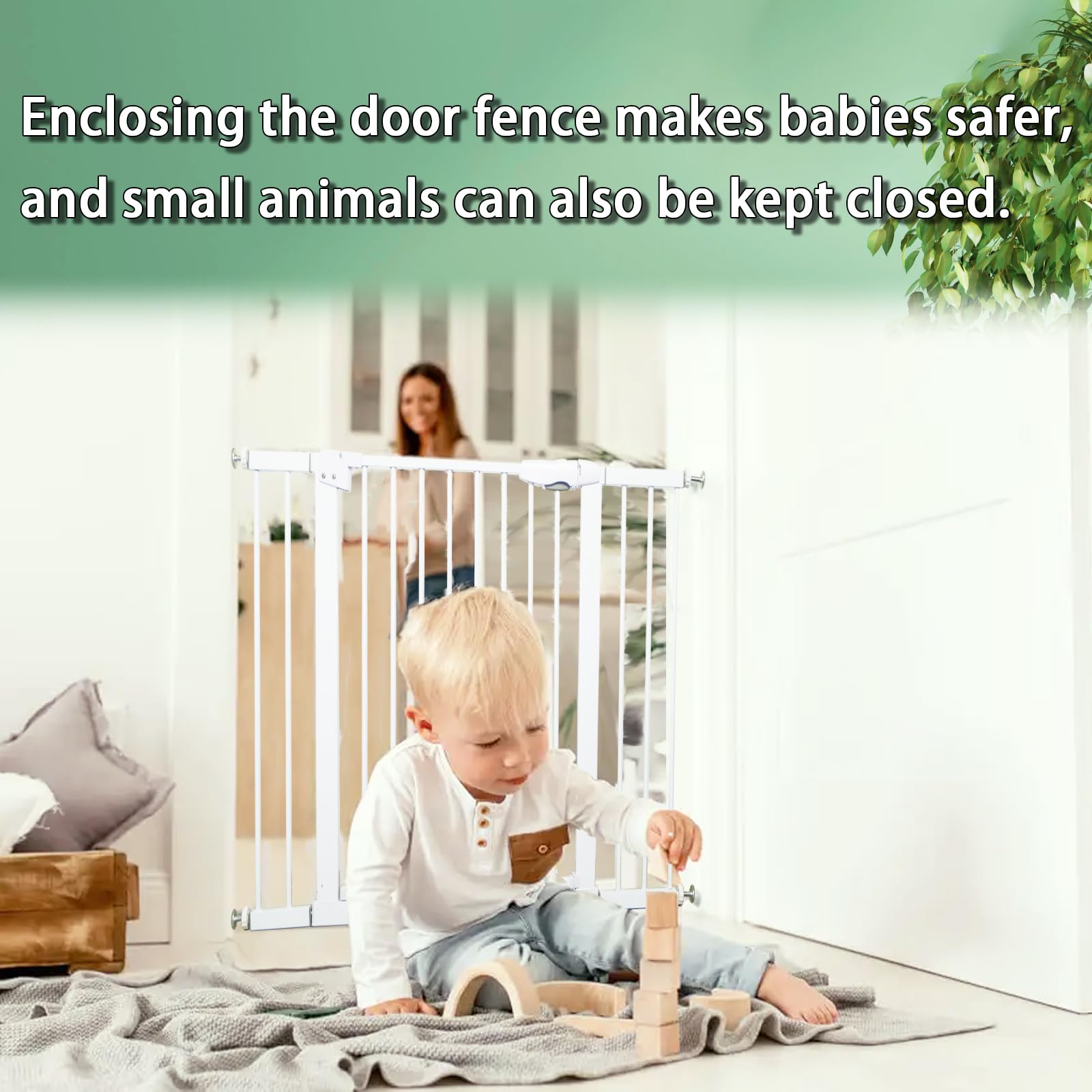 Metal Baby Gate Dog Gate 49.5''-60.6'' Auto Close Extra Wide Pet Gate for Stairs Doorways Pressure Mounted Walk Thru Child Gate with Door NO Need Tools NO Drilling with Wall Cups