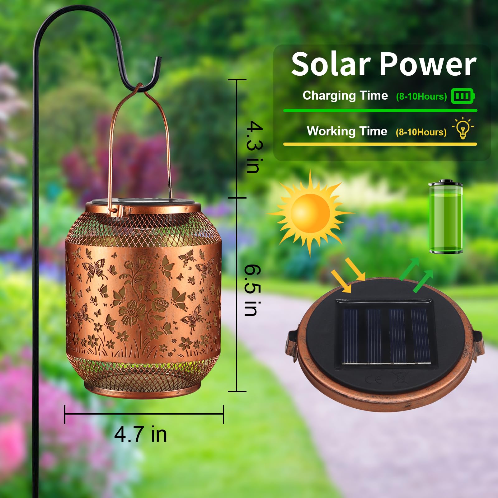 Butterfly Solar Lanterns Outdoor, Birthdays Gifts for Women Mom Grandma, Metal Waterproof Hanging Hollow Out Garden Decorative Solar LED Light for Yard, Patio, Lawn, Porch, Backyard