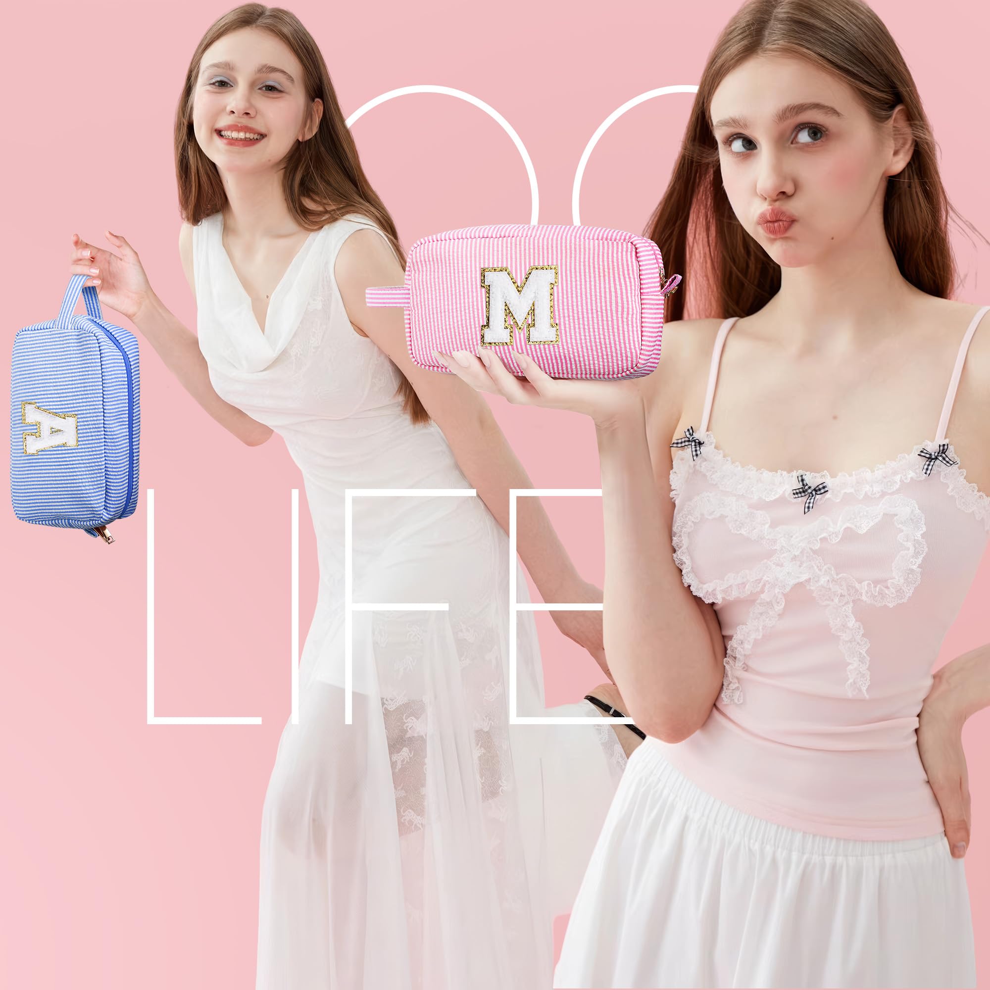 YOOLIFE Gifts for Teen Girls - Valentines Day Gifts for Kids, Gifts for 5 6 7 8 9 10 11 12 13 14 15 16 Year Old Birthday Gifts, Teen Girl Gifts Trendy Stuff, Teenage Girl Gifts, Initial Makeup Bag M