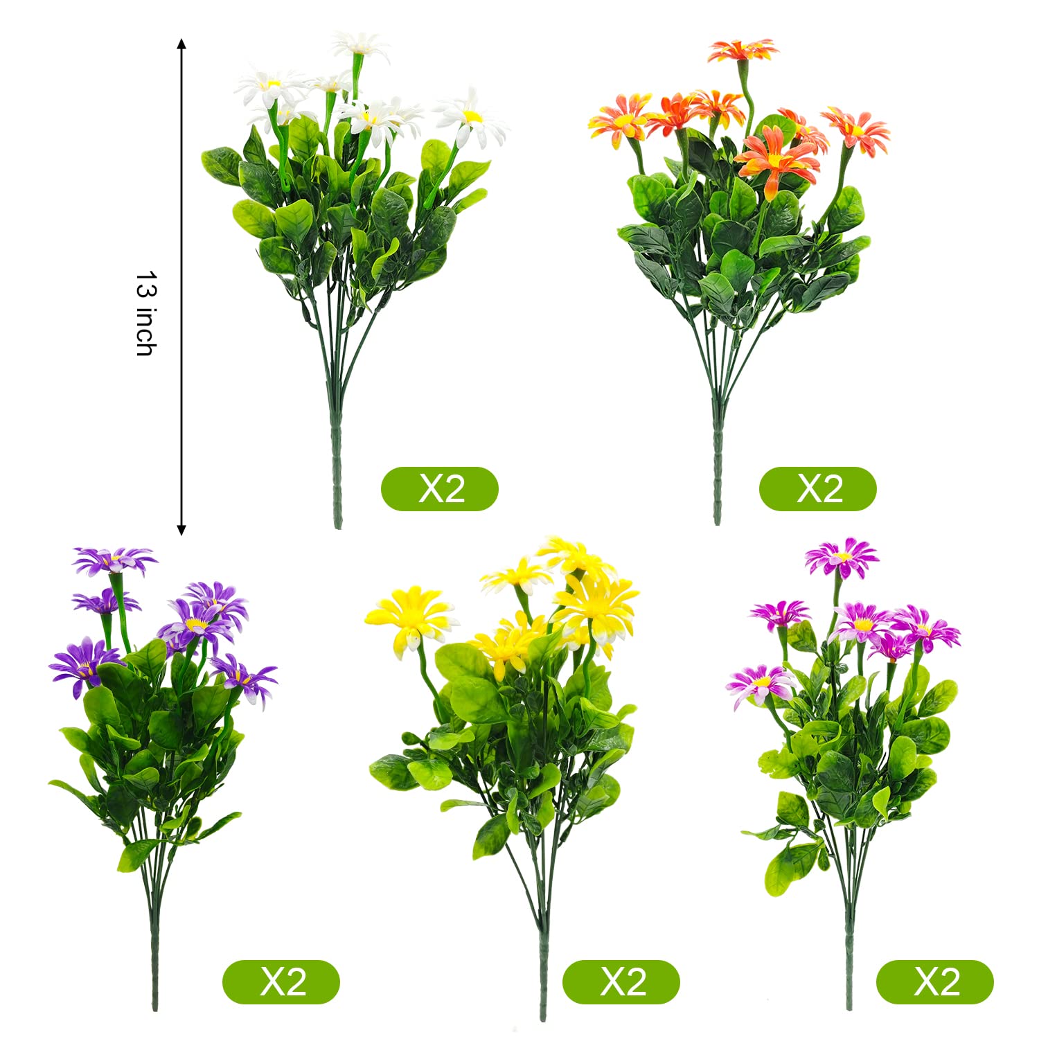Guagb 10 Bundles Artificial Daisies Plastic Flowers Outdoor UV Resistant Fake Daisy Faux Plants for Home Window Box Garden Planter Indoor Outside Decorations (Multi-Color)