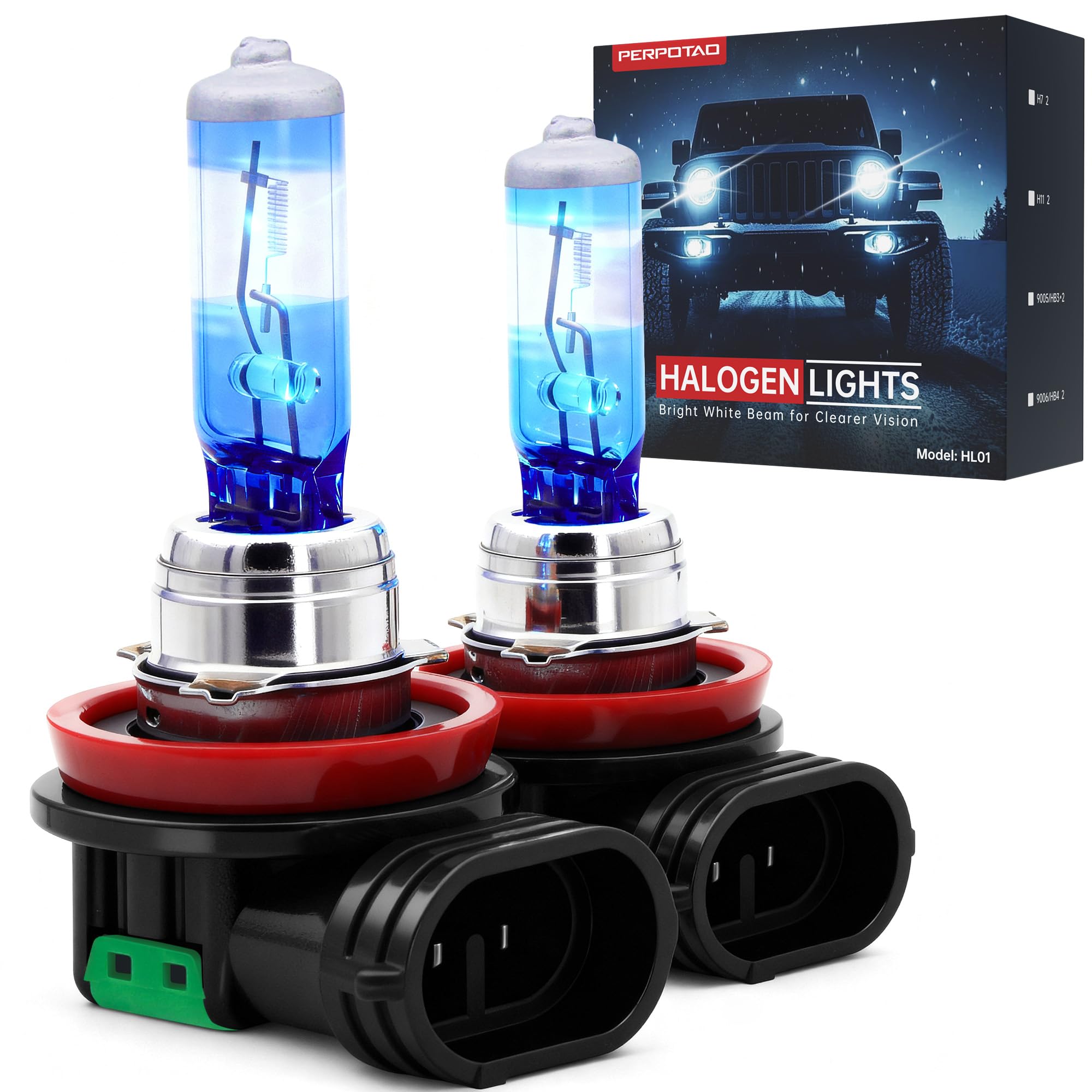 PERPOTAO H11 Halogen Bulbs, 12V 55W, 3800K Warm White, High Performance, Brighter Clear Light, High/Low Beam & Fog Light Bulb Replacement, Long Life, Plug and Play, 2 Pack