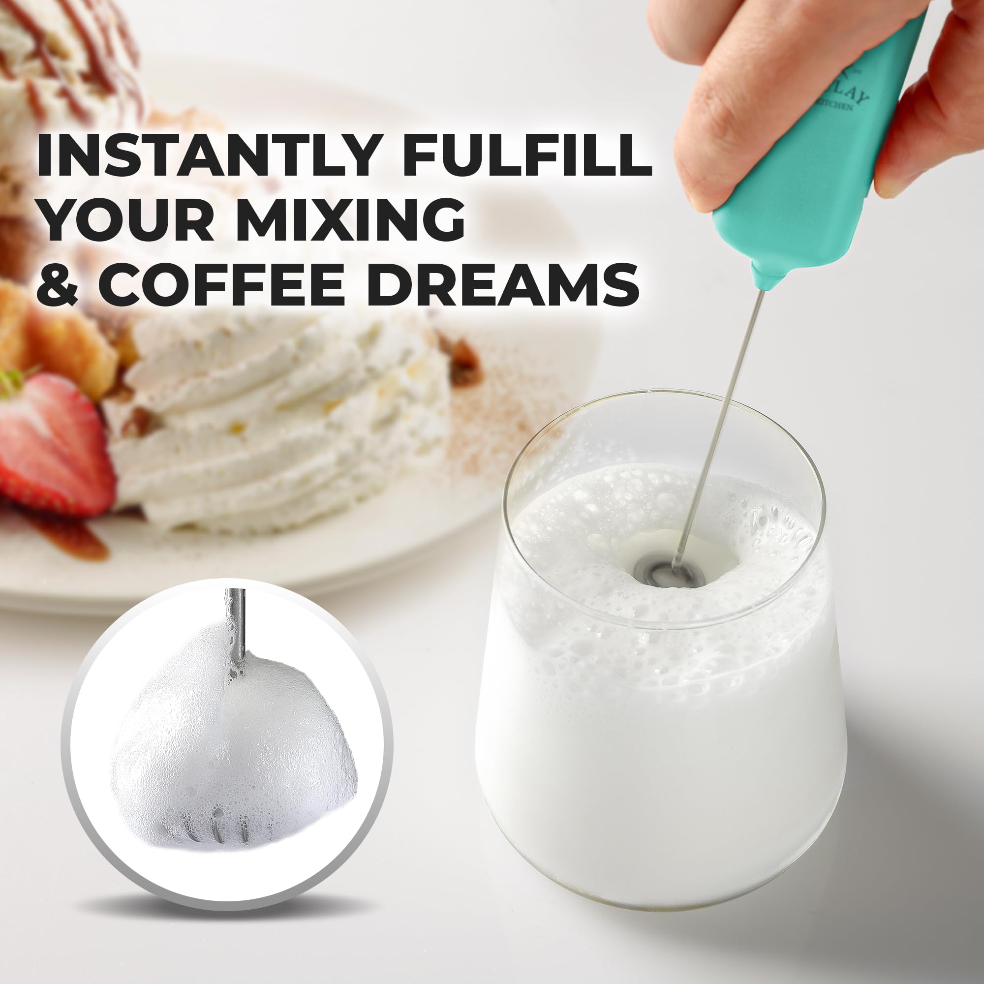 Powerful Milk Frother Wand - Mini & Mighty Handheld Drink Mixer - Portable Coffee Frother For Latte, Cappuccino, Matcha, Hot Chocolate, Creamer - Aqua