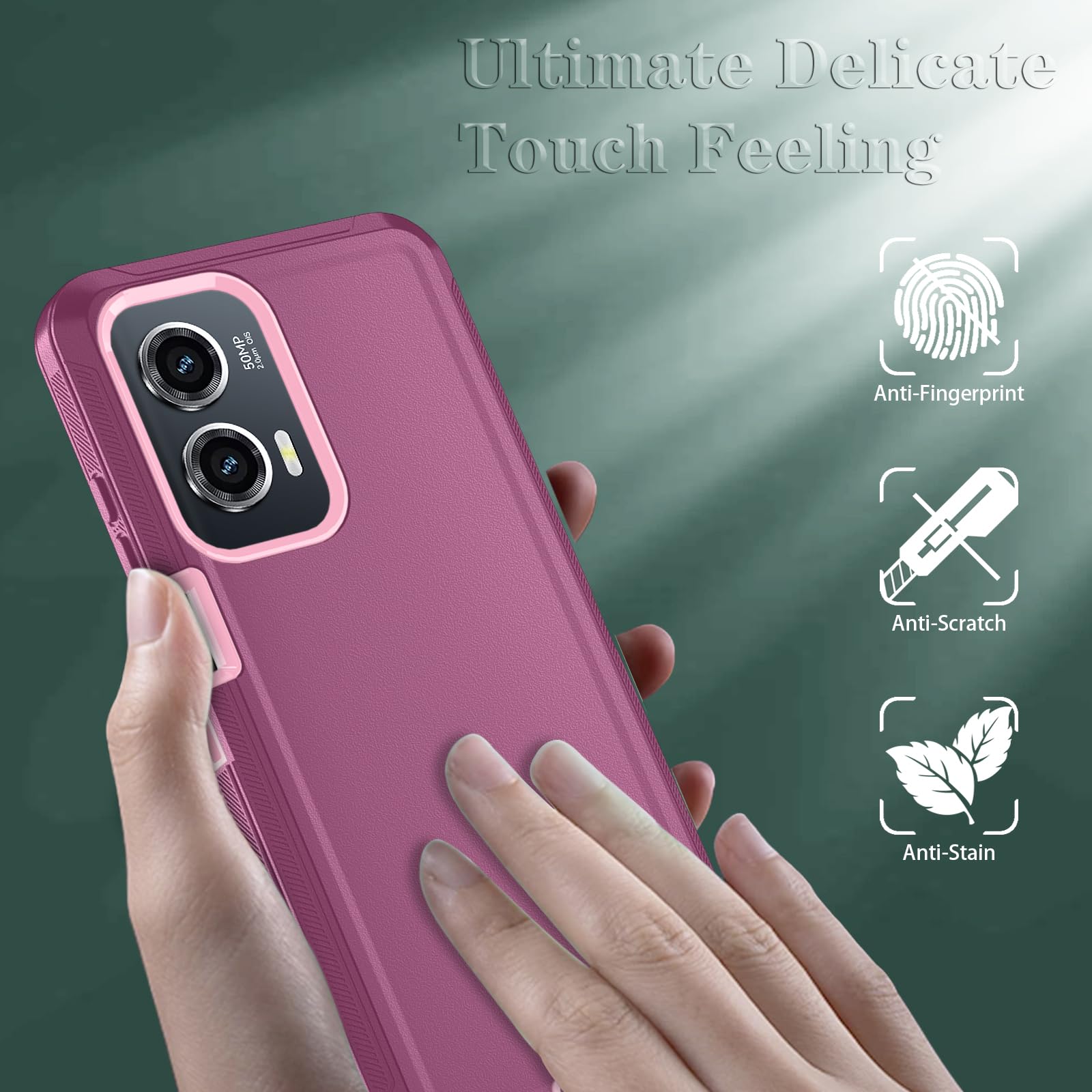 Qinmay Phone Case for Motorola Moto G Stylus 5G 2024 Case with HD Screen Protector, Heavy Duty Shockproof & Dropproof 3-Layer Cover Phone Case for Moto G Stylus 2024 (WineRedPink)