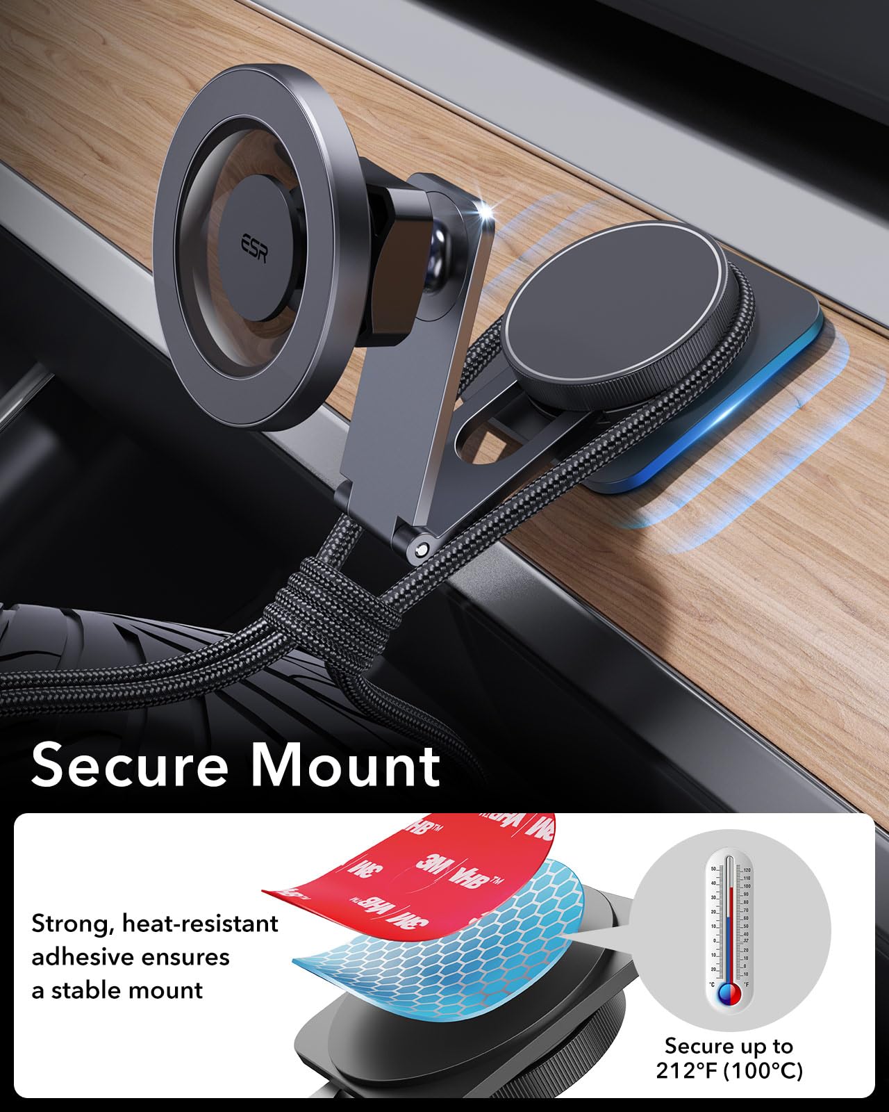 ESR for MagSafe Car Mount, Foldable Dashboard/Tesla Magnetic Car Mount,Tesla Touchscreen Car Phone Holder Mount, Magnetic Phone Holder for Car, for iPhone 15/14/13/12, Charging Not Supported, Grey