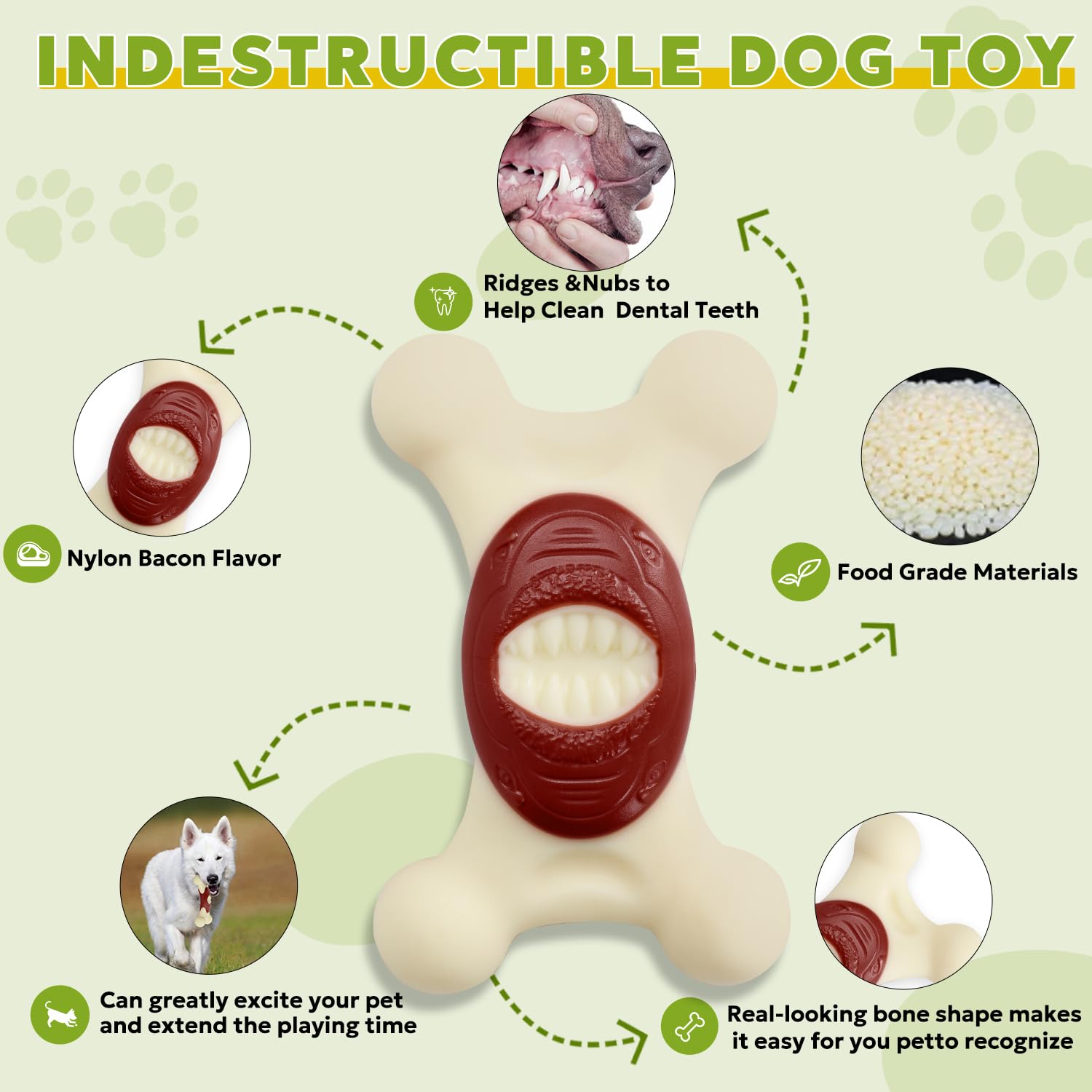 FRLEDM Dog Toys for Aggressive Chewers Indestructible Dog Toys Real Bacon/Beef Flavored Nylon Durable Dog Teething Chew Toys Bones for Large/Medium/Small Puppies