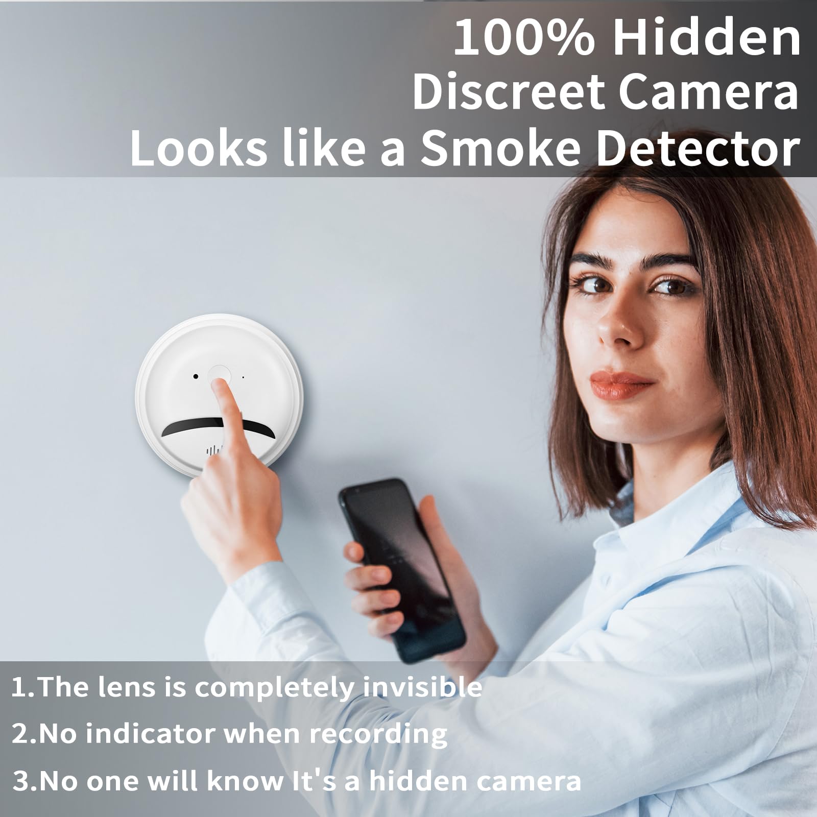 LUOHE Hidden Camera-Smoke Detector Camera-2K HD Wireless Secret Camera-Nanny Cam-Premium Indoor Hidden Security Camera Surveillance, Motion Alert,128GB SD Card Included