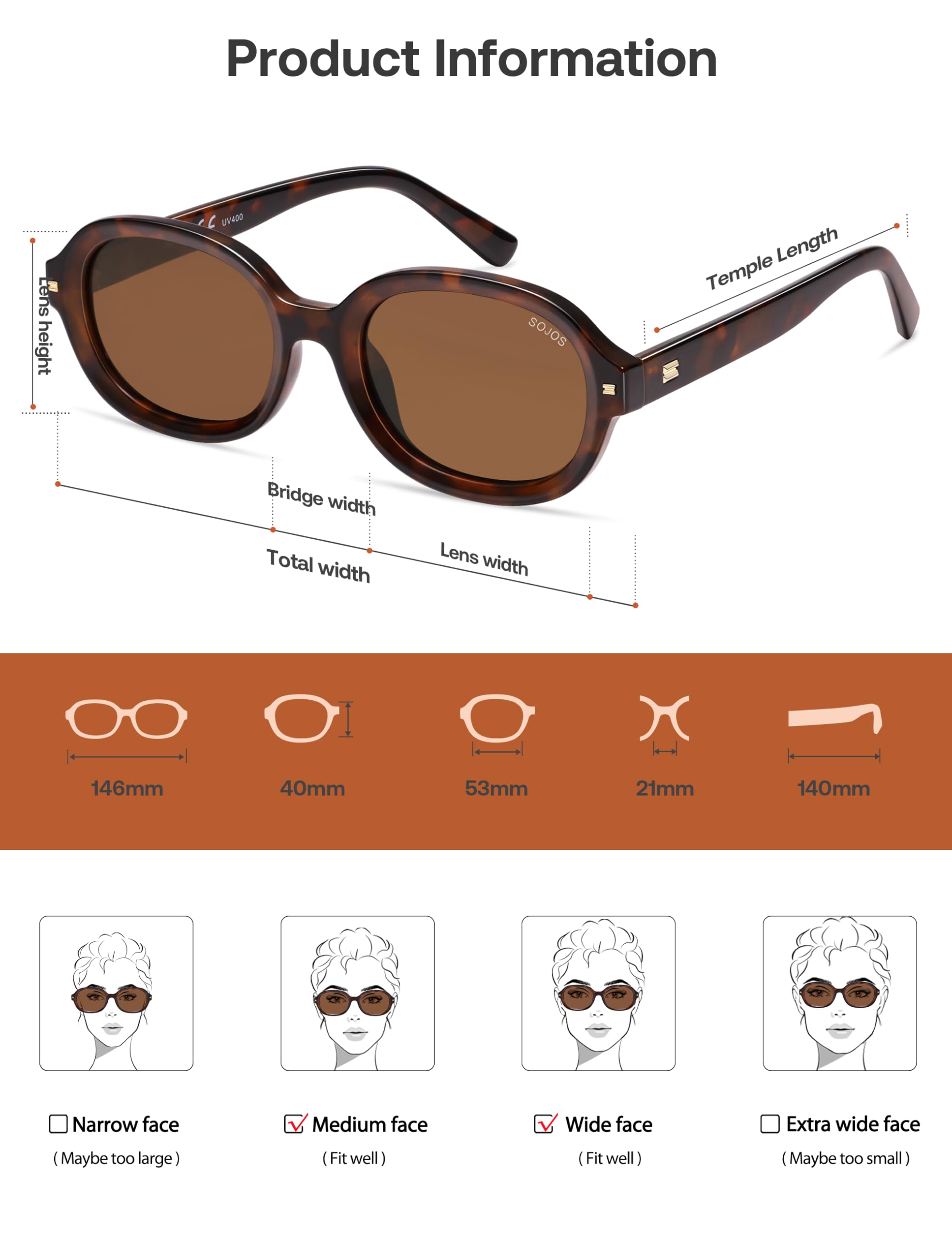 SOJOS Retro Vintage Oval Polarized Sunglasses Womens Mens 80s 90s Trendy Round Sunnies SJ2603, Brown Tortoise/Brown