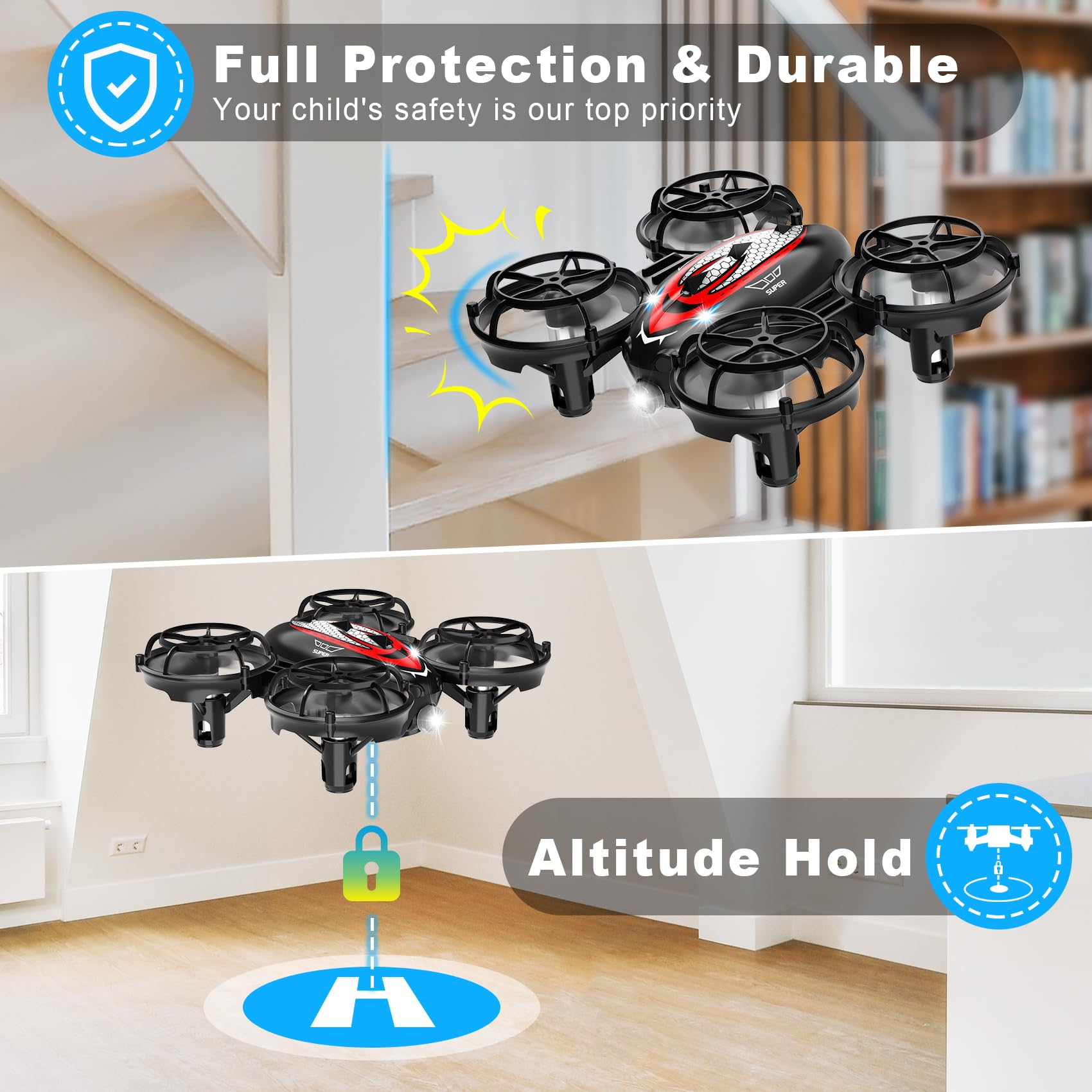 Mini Drone for kids and Beginners RC Quadcopter Indoor Small Helicopter Plane with Auto Hovering, 3D Flip, Headless Mode and 2 Batteries, Great Toy Gift (UBT19)