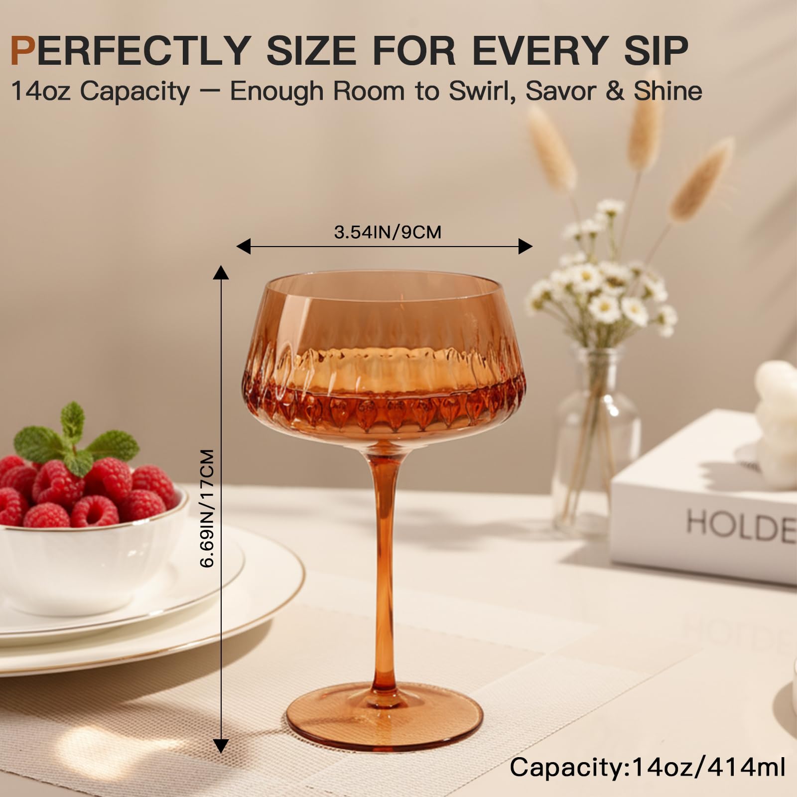 SIPBYSOP Colored Coupe Glasses Set of 6,14 oz Colored Martini Glasses Cocktail Glasses,Christmas Coupe Martini Cocktail Glasses