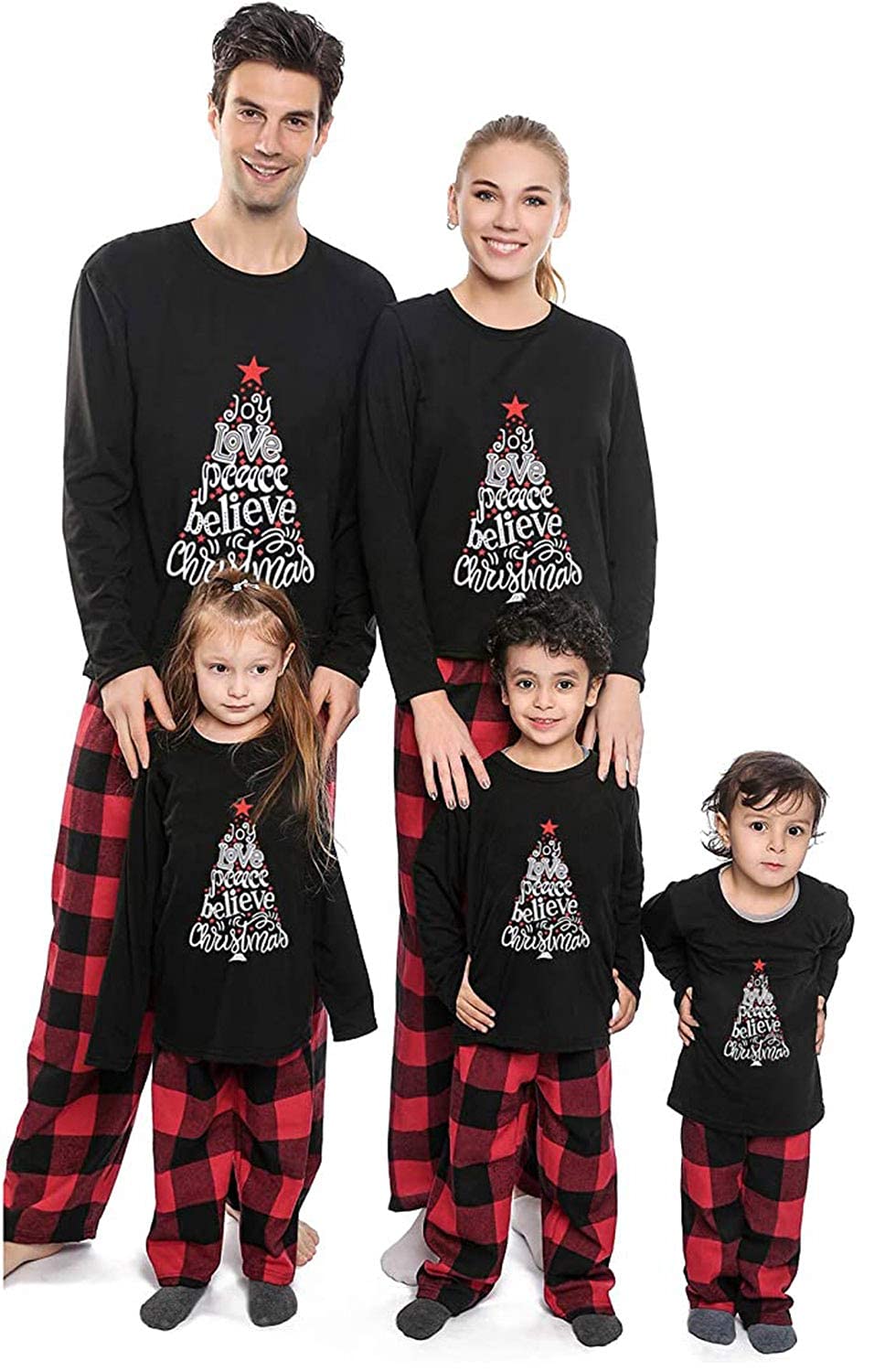 ANGELGGH Family Pajamas Matching Sets, Cute Christmas Printed 2 Piece Sleepwear, Holiday PJs Jammies for Couples/Women/Men (Youth, 2-3T, Black Joy)