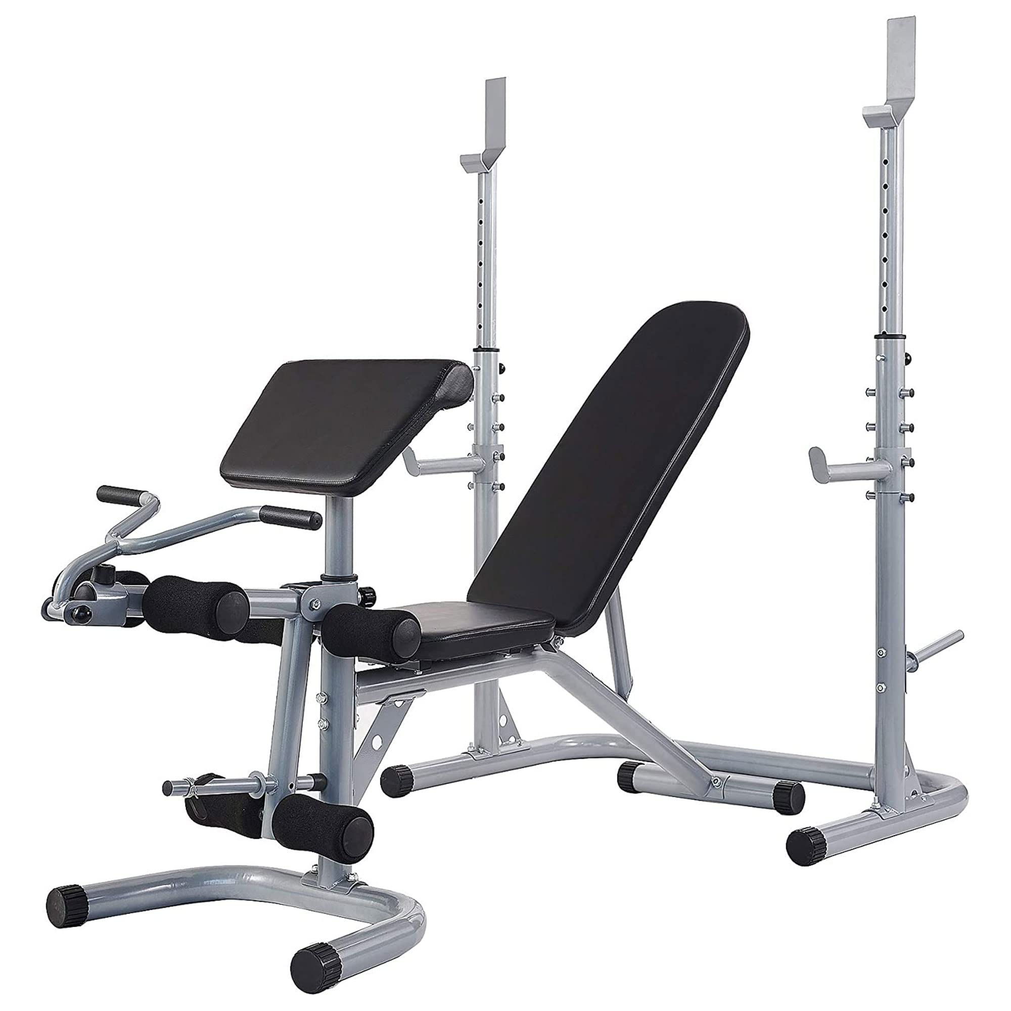 BalanceFrom RS 60 Multifunctional Workout Station Adjustable Olympic Workout Bench with Squat Rack, Leg Extension, Preacher Curl, and Weight Storage, 800-Pound Capacity, Gray