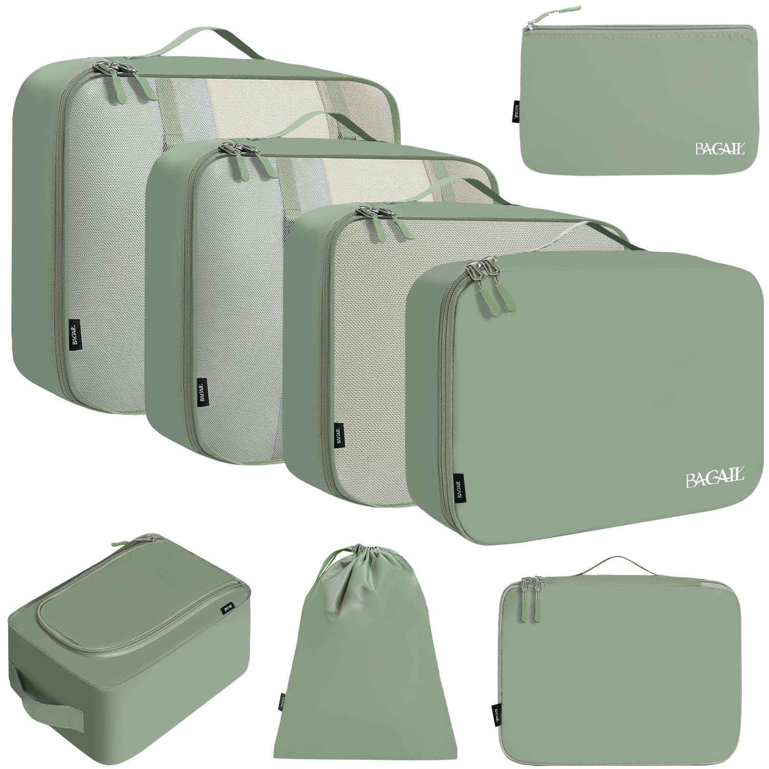 BAGAIL 8 Set Packing Cubes Luggage Packing Organizers for Travel Accessories-Matcha Green