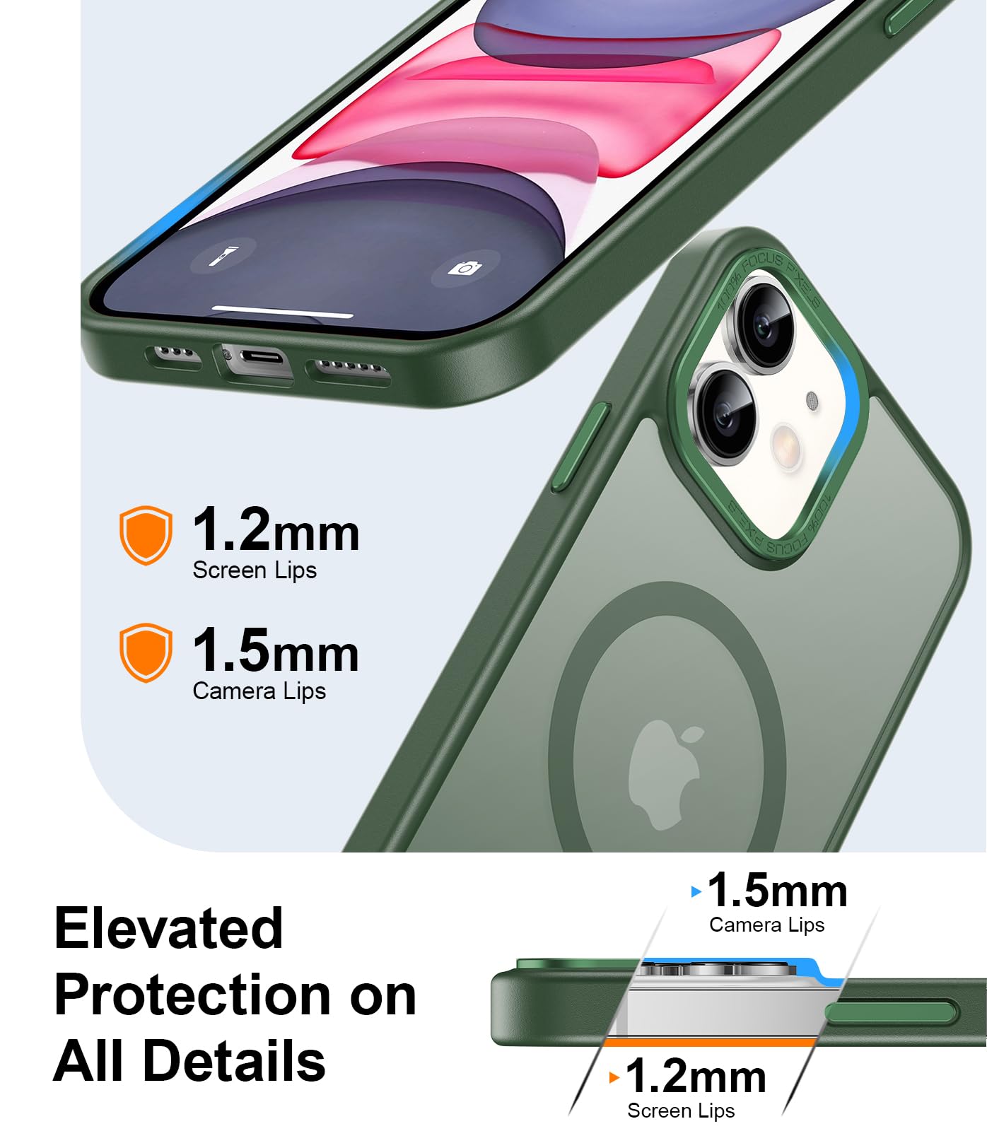 LUHOURI Magnetic for iPhone 11 Case with Screen Protector, Wireless Charging Compatible, Military Grade Drop Protection, Slim Fit Shockproof Translucent Matte iPhone 11 Phone Case 6.1" - Pine Green