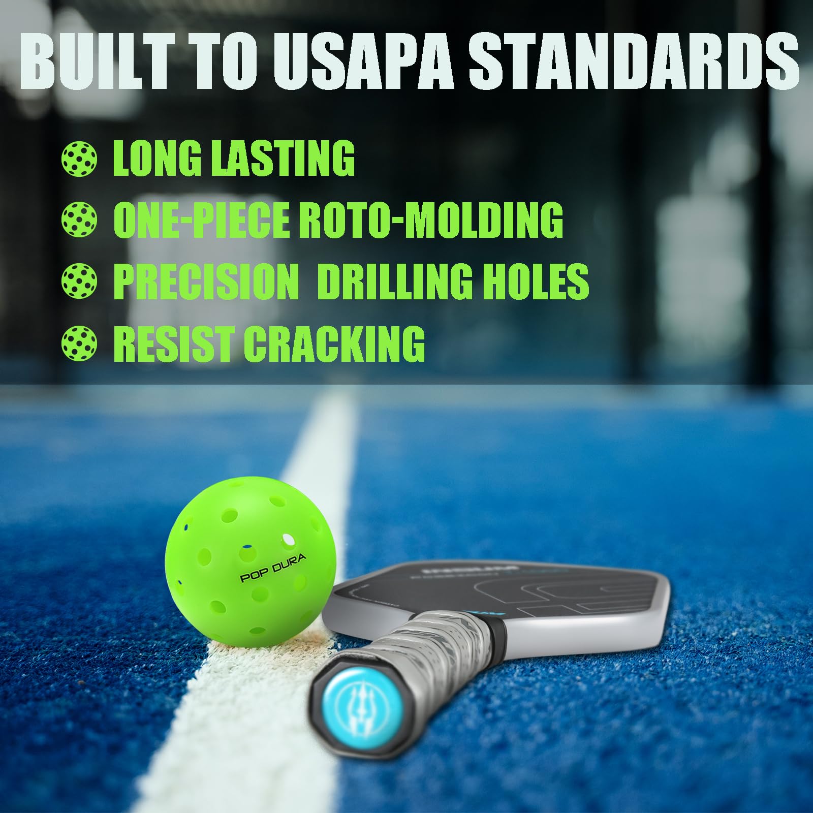 insum POP DURA,POP FAST 4Pack & 12 Pack Pickleballs Balls, High Performance Outdoor Pickleballs | USAPA Approved Tournament Play | Rotational Molded Durable Tech