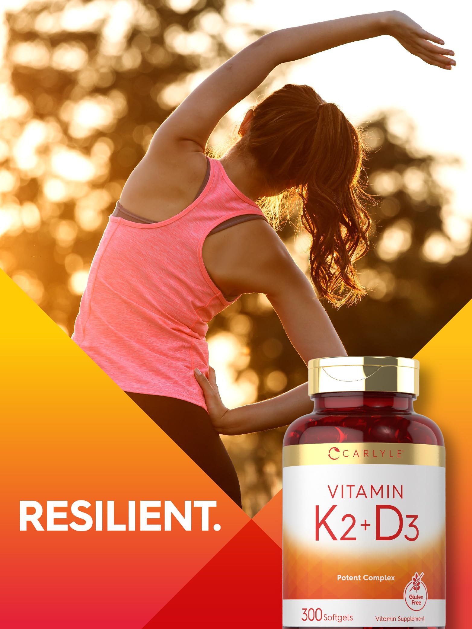 Carlyle Vitamin K2 D3 Supplement | 300 Softgels | 200mcg K2 MK7 & 10,000 IU D3 | Non-GMO, Gluten Free