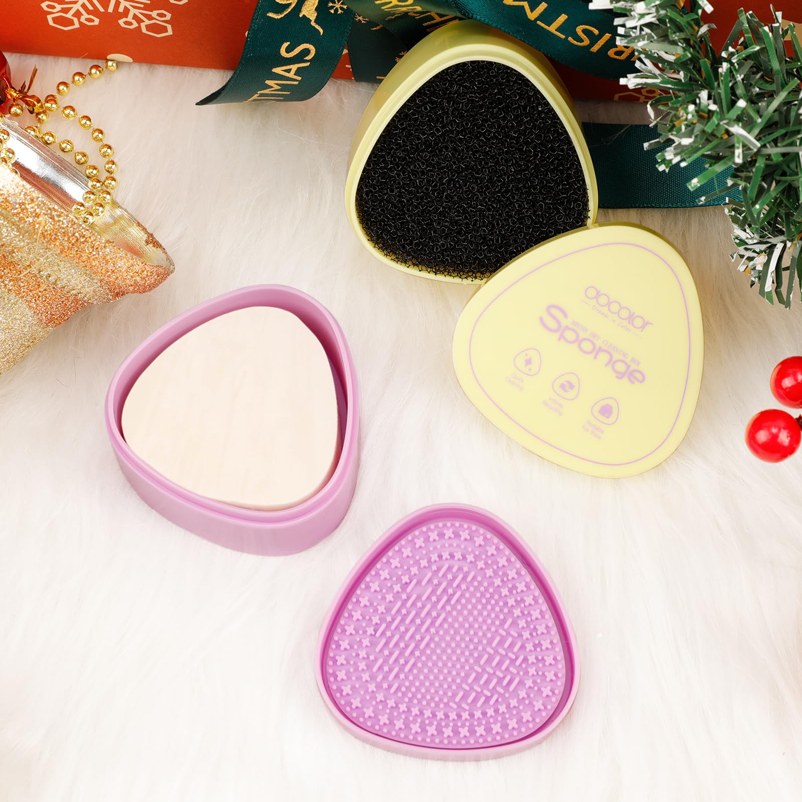 Docolor Makeup Brushes Cleaner Set Solid Soap Cleanser with Color Removal Sponge, Makeup Brush Cleaner Mat Brushes Shampoo for Cleaning Makeup Sponges, Brushes & Applicators Vegan (coconut oil)