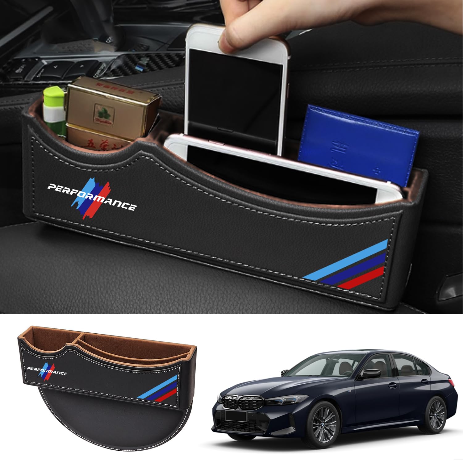 TOPABYTE Car Seat Gap Filler Organizer Storage Box Console Car Pocket Seat Catcher Seat Crevice Car Essentials for BMW Car SUV Truck Interior Accessories, 1 Pack