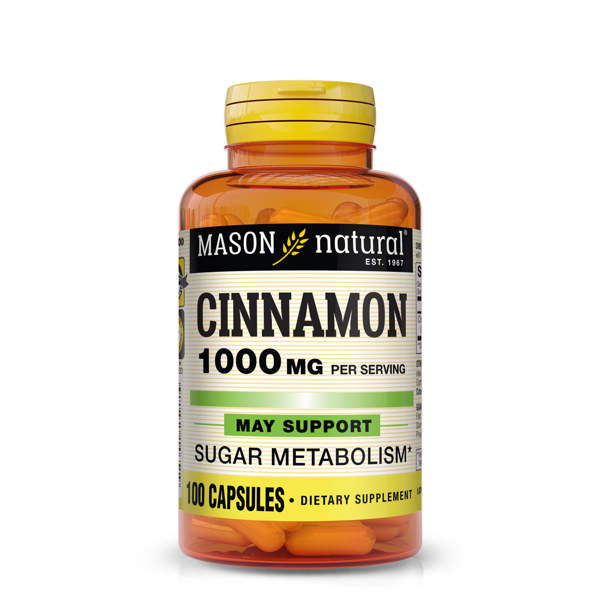 MASON NATURAL Cinnamom 1000 mg Natural Dietary Supplement Capsules, 100 Ea