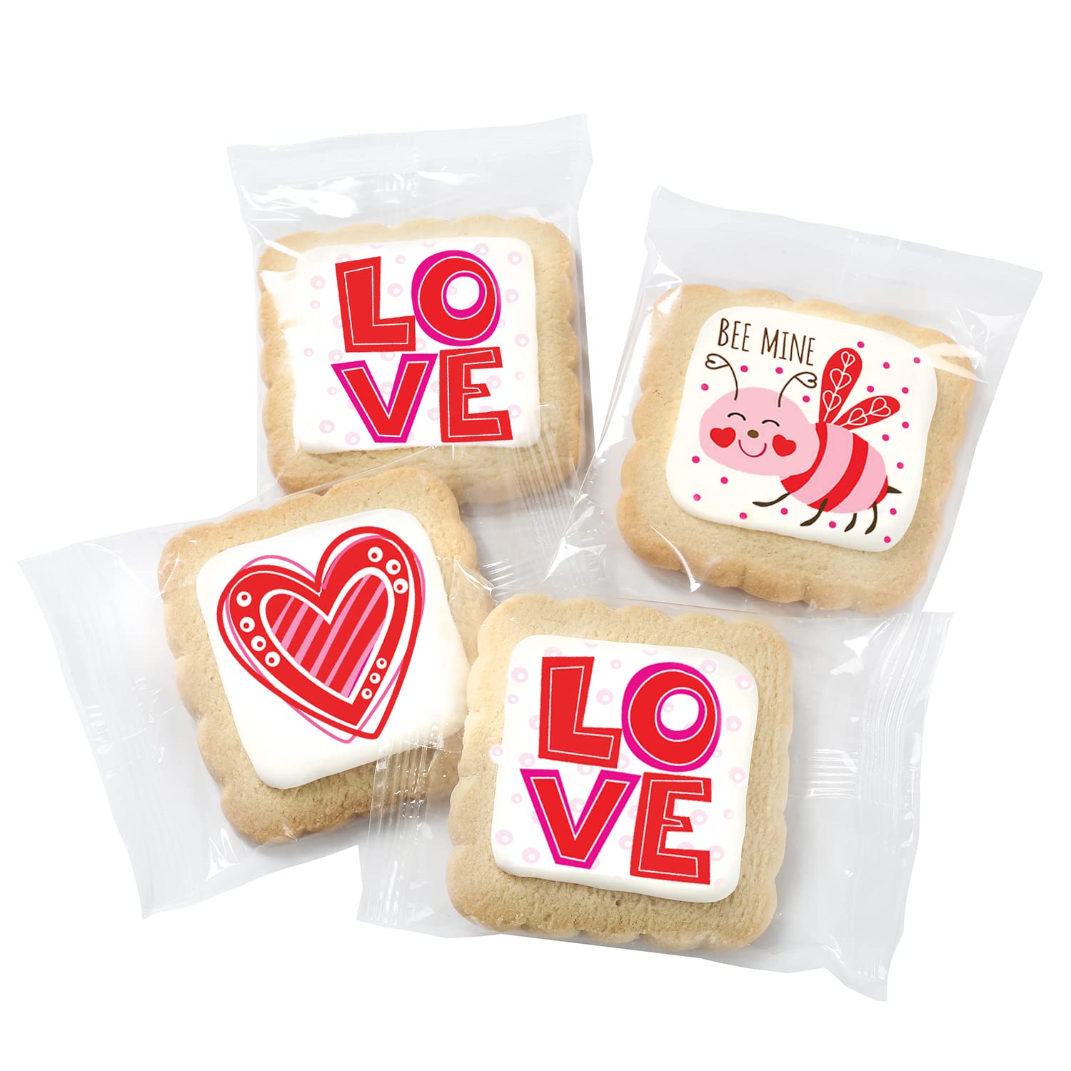 Valentines Day Cookies Gift Baskets Box for Men Women Kids | Heart Love Cookie Treats decorated | Individually Wrapped Sugar | Nut Free | 4 Pack