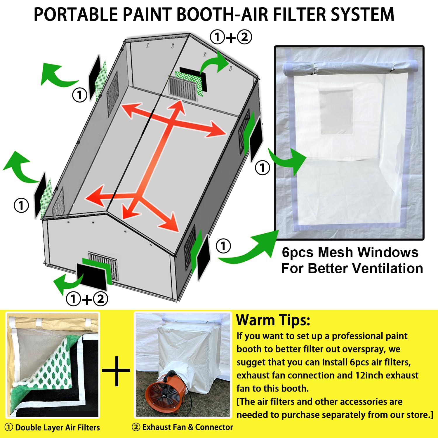 Rainproof Portable Paint Booth 26X14X10.5FT Spray Booth with 6pcs Mesh Windows & Floor for Cars, Auto Parts, Furniture and Other Big Items Painting (White)