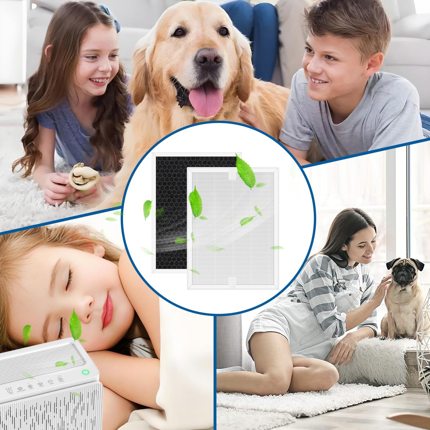 A6 Filter for Air Purifier Compatible with LAMPICK cleaner-a6 Air Purifier H13 HEPA Filters, 4-Stage Filtration Activated Carbon,2-Pack