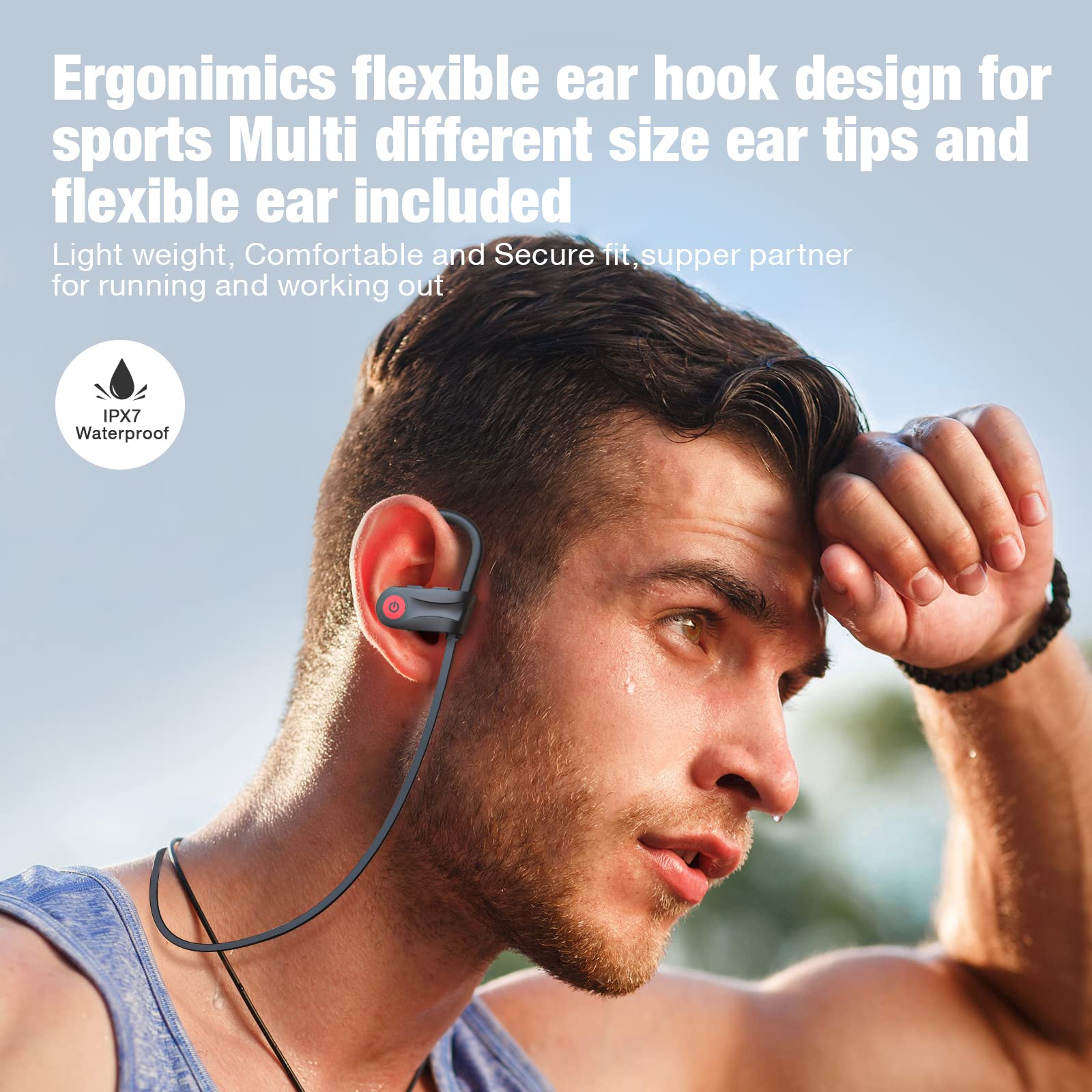 Boean Bluetooth Headphones, Wireless Headphones with 16 Hours Playtime Bluetooth 5.3 Wireless Earbuds HD Deep Bass Stereo Sound Isolation IPX7 Waterproof Earphones for Workout Running Sports