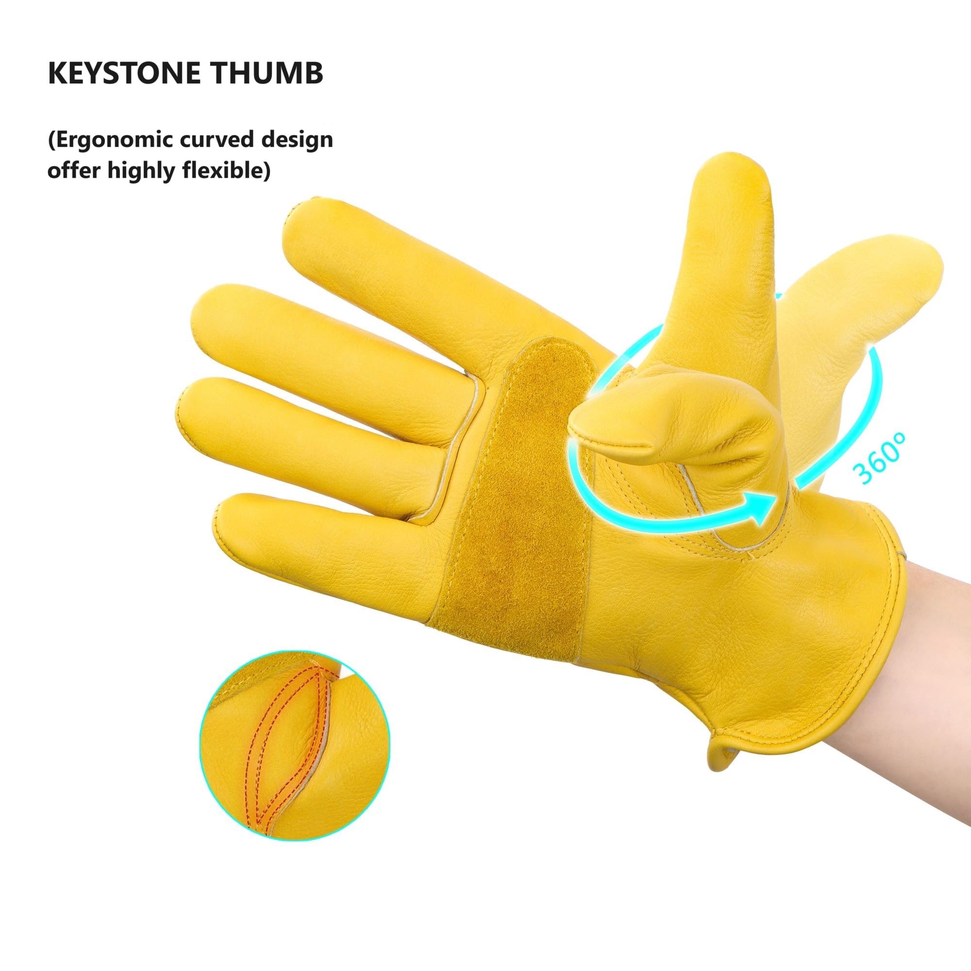 DULFINE Cow Leather Work Gloves for Men & Women, Reinforced Durable Palm Gardening Gloves,Puncture & Cut Resistant, Ideal for Construction Yardworks DIY