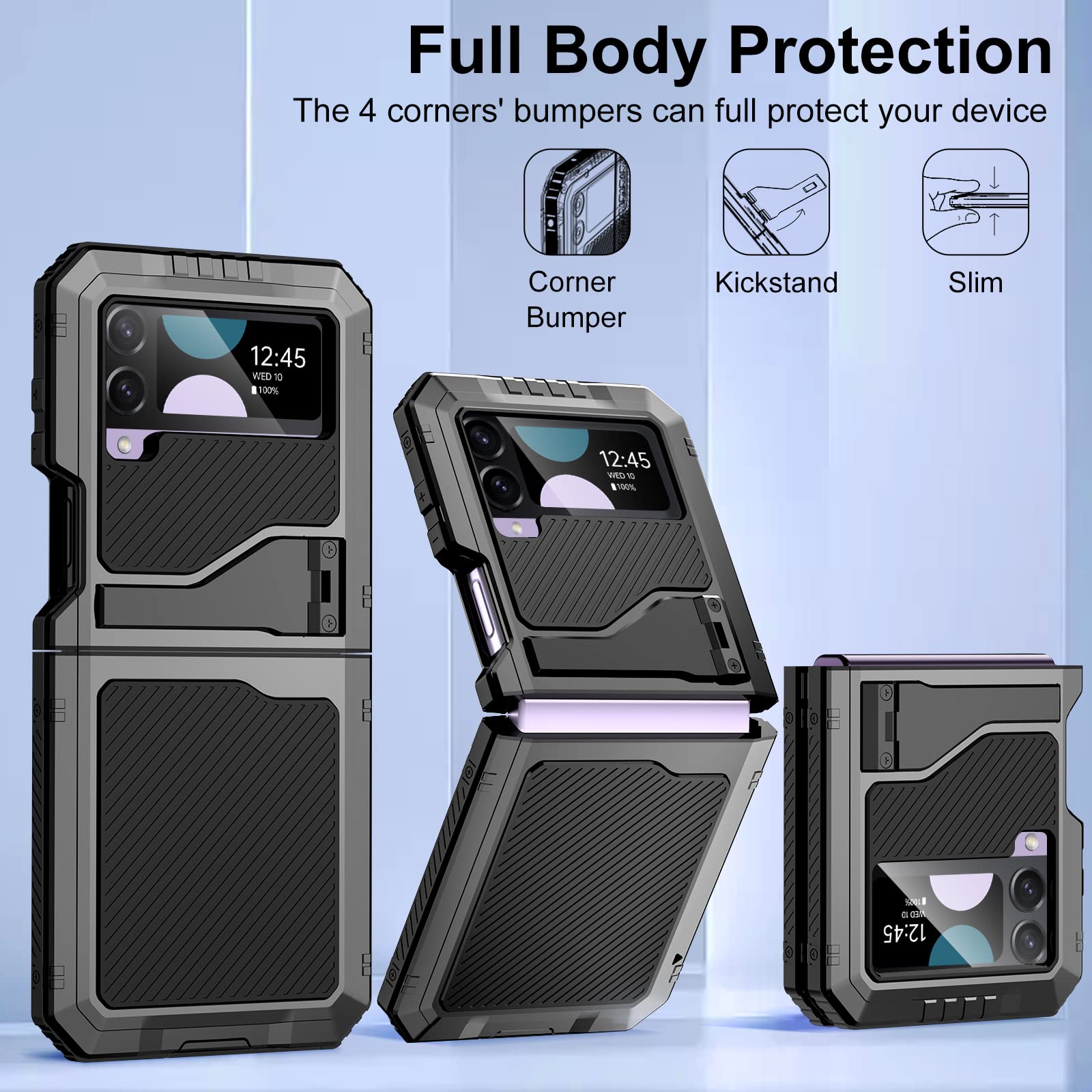 Mitywah Case for Samsung Galaxy Z-Flip4 5G, Military Grade Protection Shockproof Cell Phone Case with Kickstand,Rubber Rugged Slim Cover for Galaxy Z Flip 4 Black