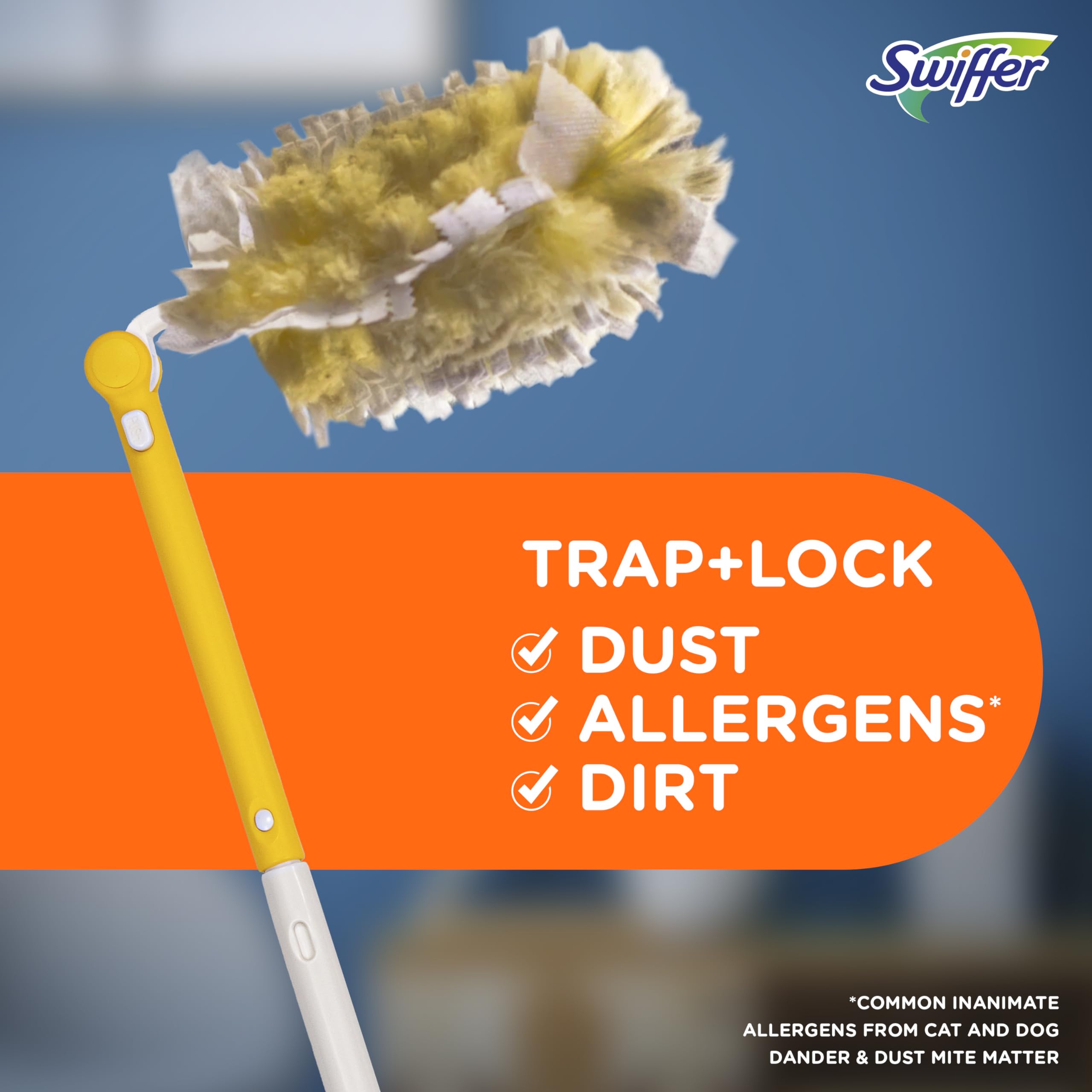 Swiffer Duster Heavy Duty Dusting Kit, Cleaning Supplies, 3 ft Extended Handle, 1 Duster, 12 Refills