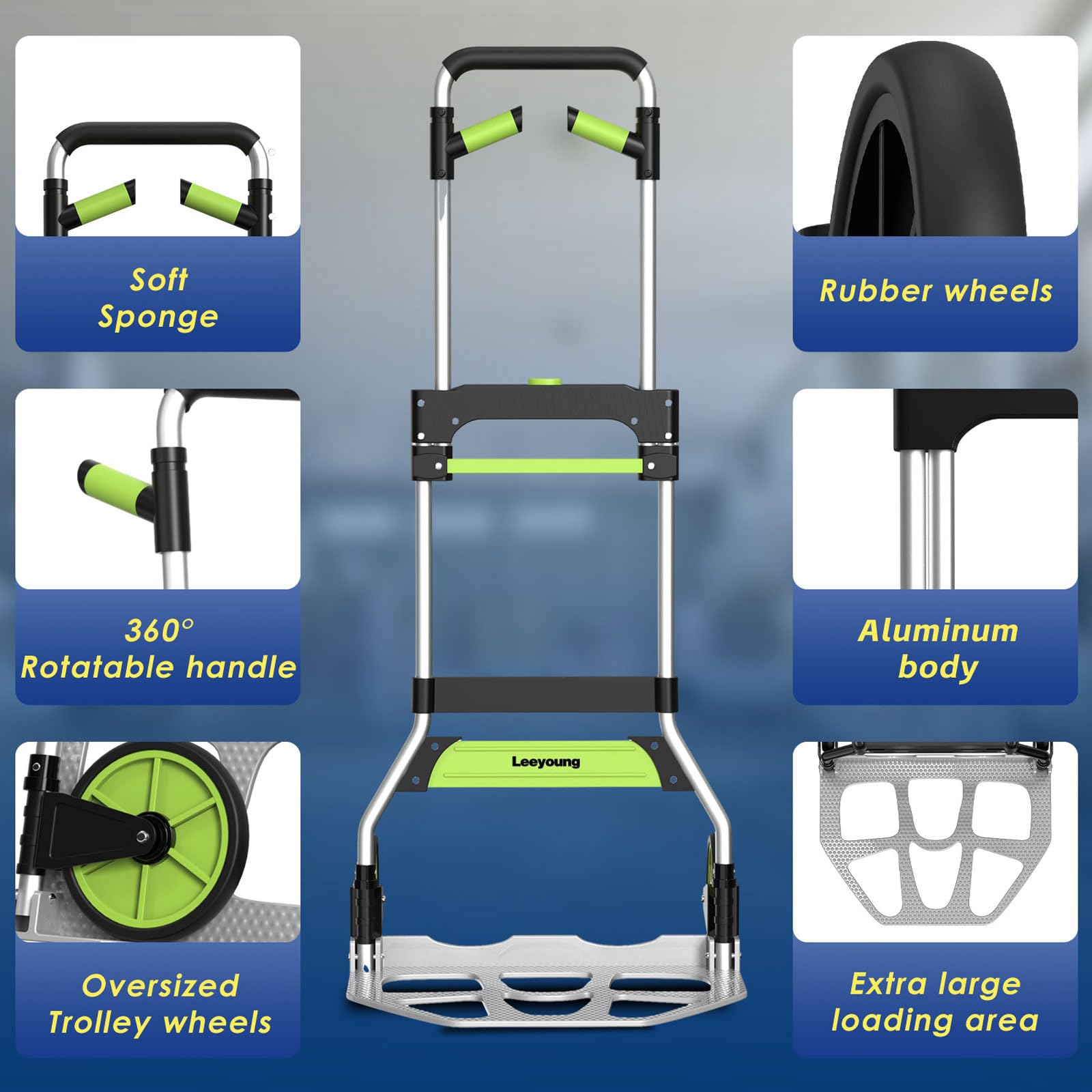 Leeyoung Folding Hand Truck and Dolly,309 lb Capacity Aluminum Portable Cart with Telescoping Handle and PP+EVA Wheels