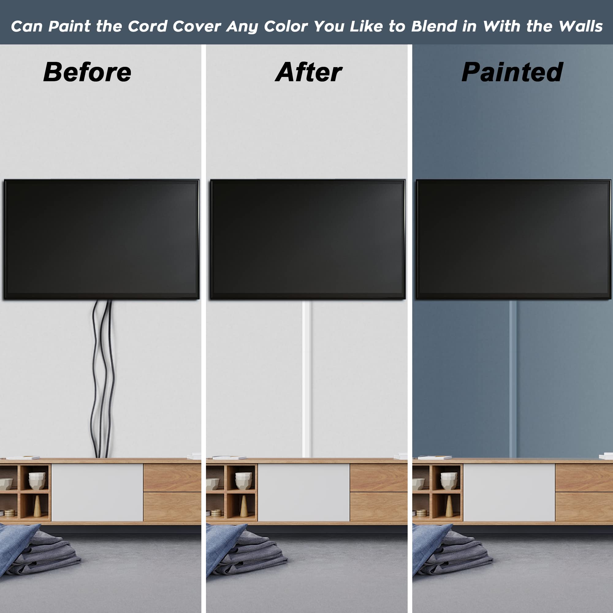 TV Cable Hider - 62.8in PVC Cord Hider Cable Management Wall, Paintable Cable Concealer for Wall Mounted TV, Cable Raceway White Wire Hider, Wall Wire Covers for Cords, 4* L15.7in *W1.2in *H0.59in