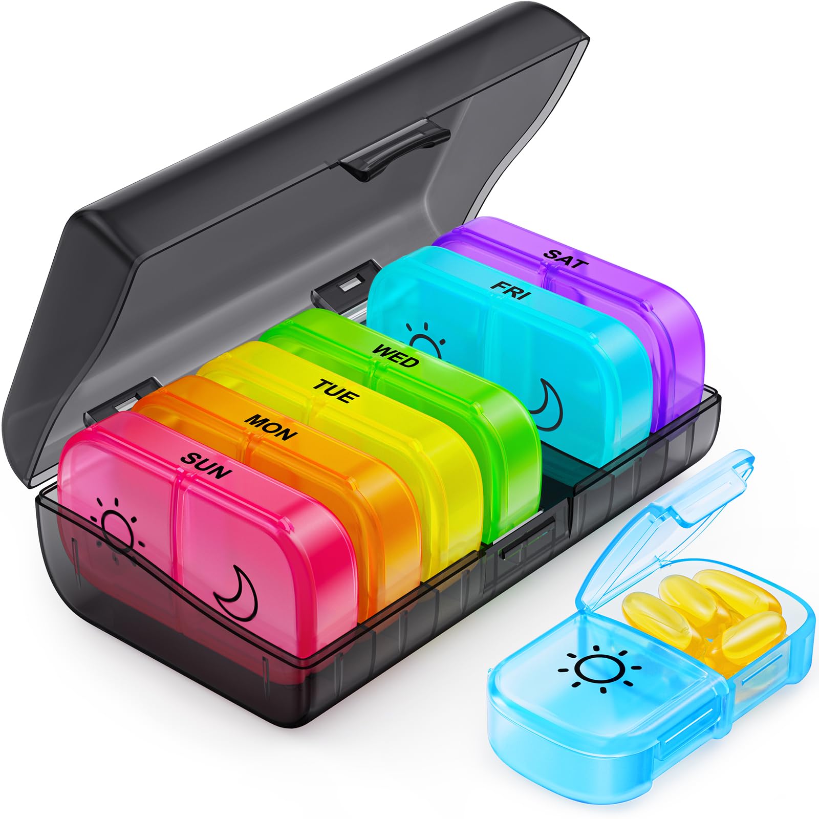 Weekly Pill Organizer 7 Day 2 Times a Day, FULLOT Pill Box & 7 Daily AM PM Pill Cases with Easy Retrieving and Refilling Design, Increased Capacity for Pills/Vitamin/Fish Oil/Supplements