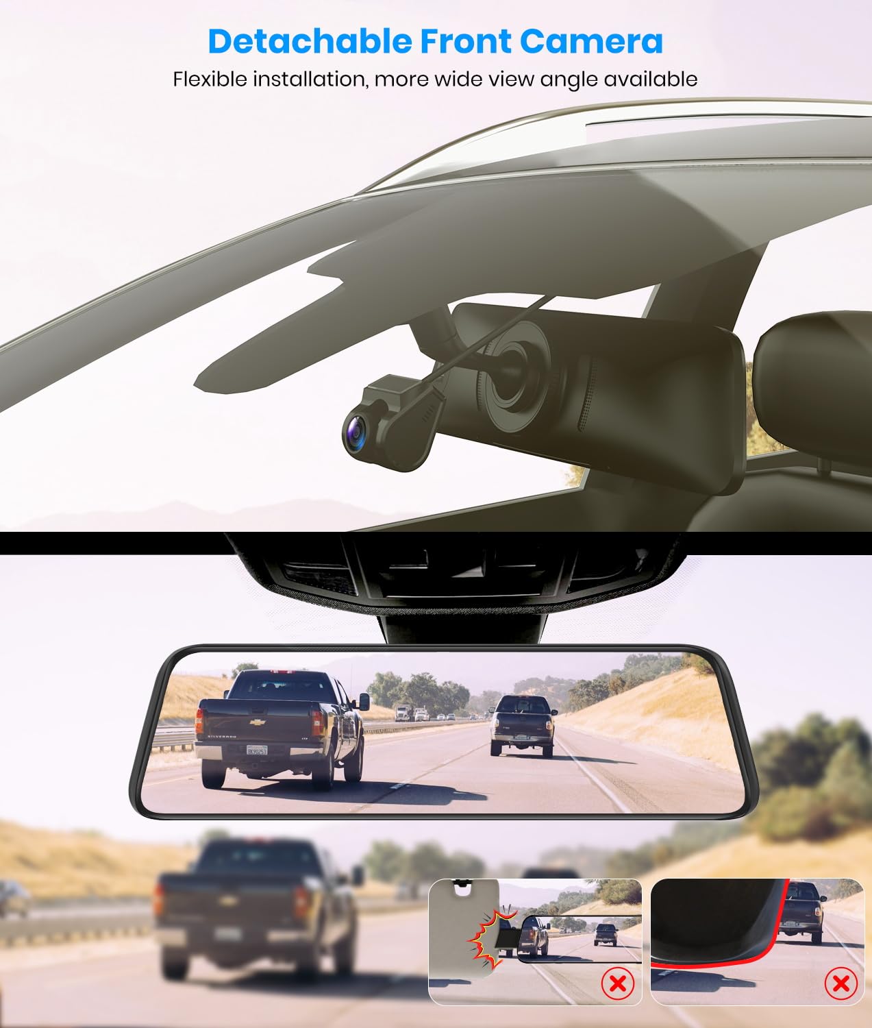 AUTO-VOX T9PRO OEM Rear View Mirror Camera with Detached Front Lens, 9.35" Full Laminated Touch Screen Mirror Dash Cam Front and Rear with No Glare, Super Night Vision Backup Camera for Car/Truck