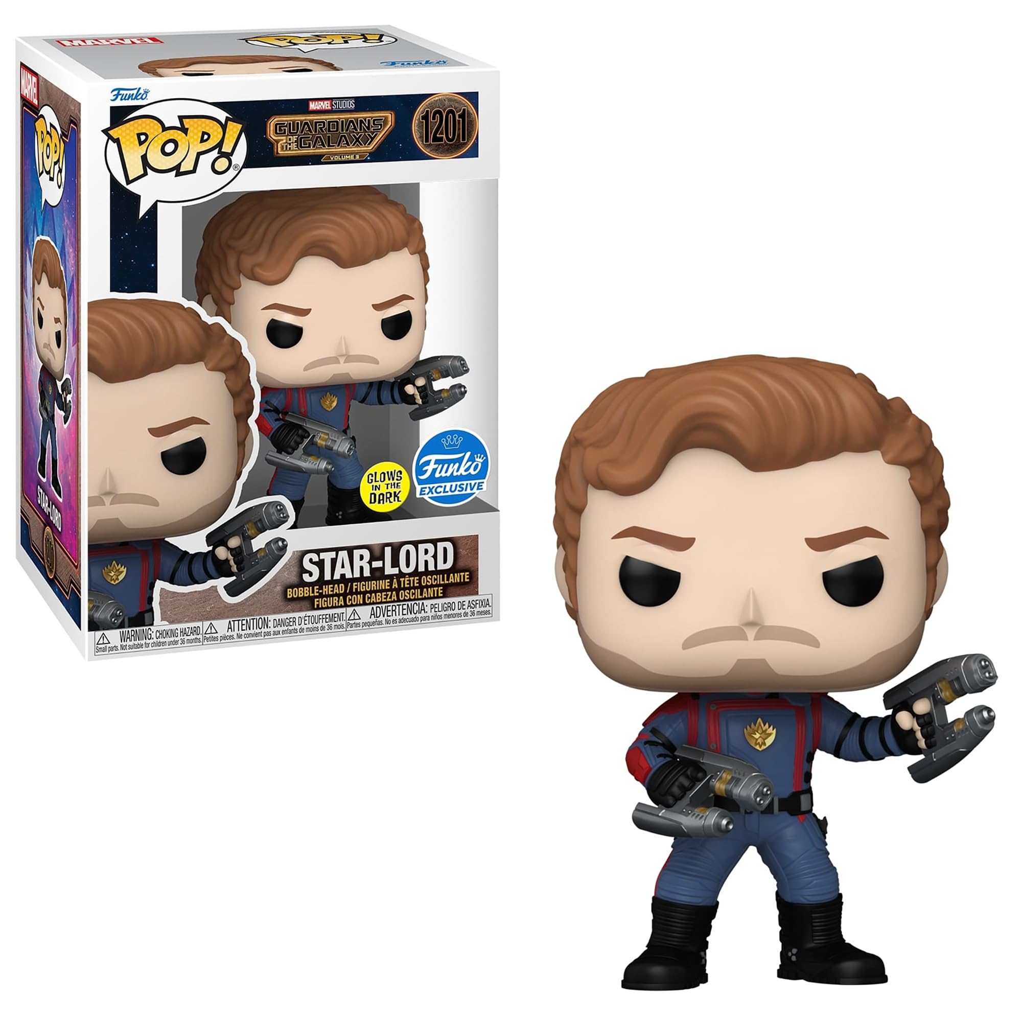 Funko POP Vinyl Marvel: GOTG3 - Star-Lord -Bobblehead, Glow in The Dark Uniform Edges Collectible Figure, Guardians of The Galaxy: Volume 3