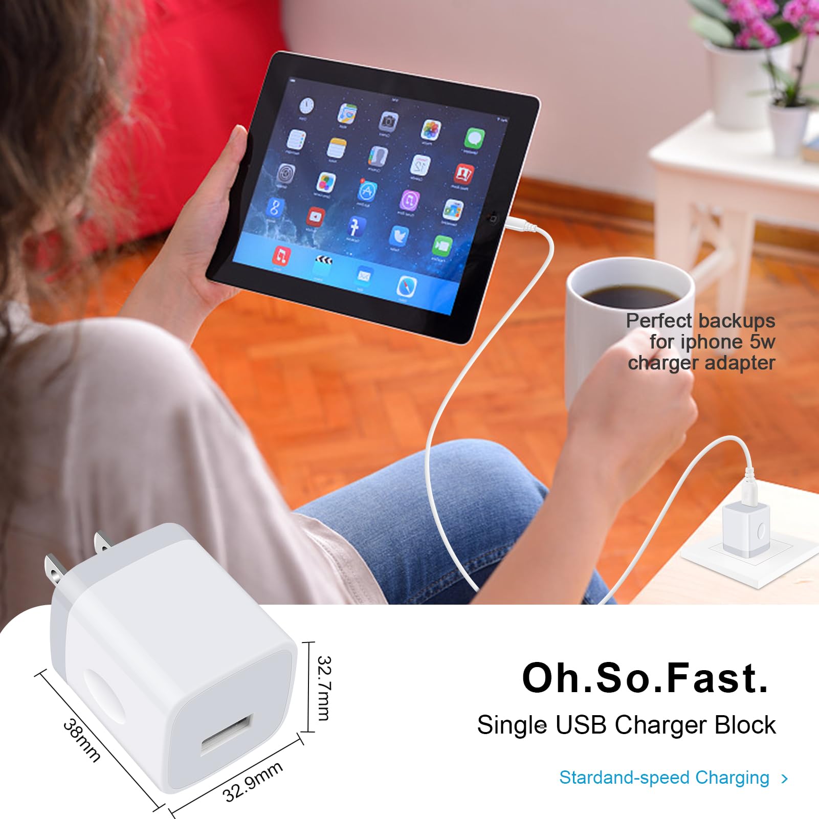 Wall Charger Adapter USB Charging Block, 5Pack Single Port USB Plug in Charger Cube Box Power Blocks Brick Charger Station Compatible with Samsung Galaxy A53 A13 A54 A20 S23 S22 S20 S21 A25