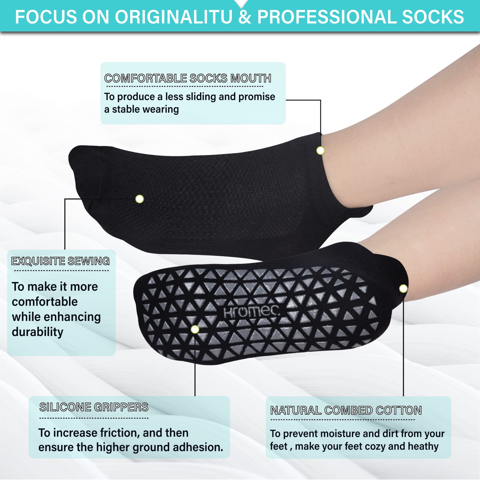 Non Slip Yoga Socks with Grips for Pilates, Ballet, Barre, Barefoot,Bikram,Hospital Anti Skid Socks for Women and Men