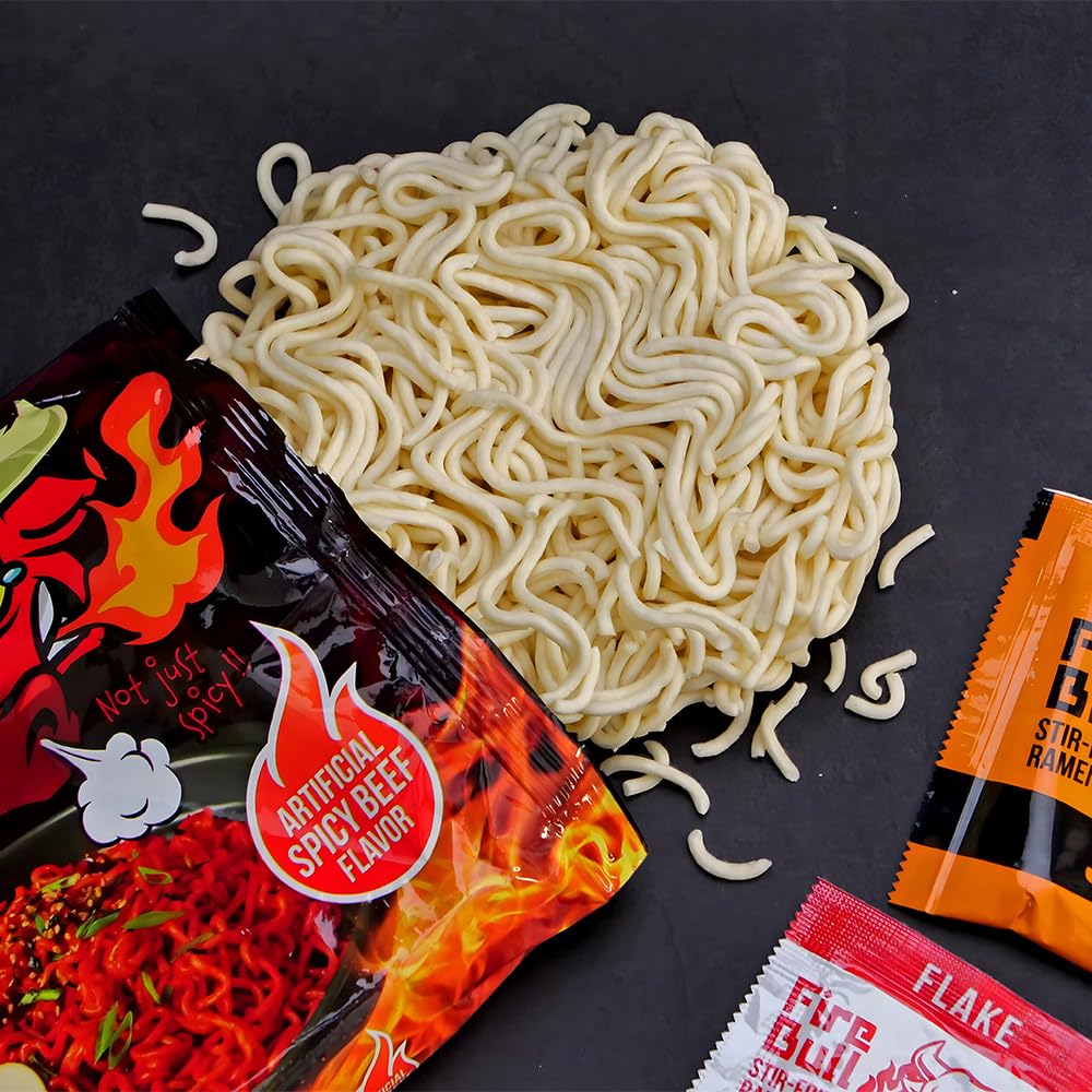 Fire Bull Ramen Intense Spicy Stir-Fried Ramen, Authentic Korean Heat Meets Flavorful Delight | Thick, Chewy Noodles | Quick & Easy Meal (4 Pouches)