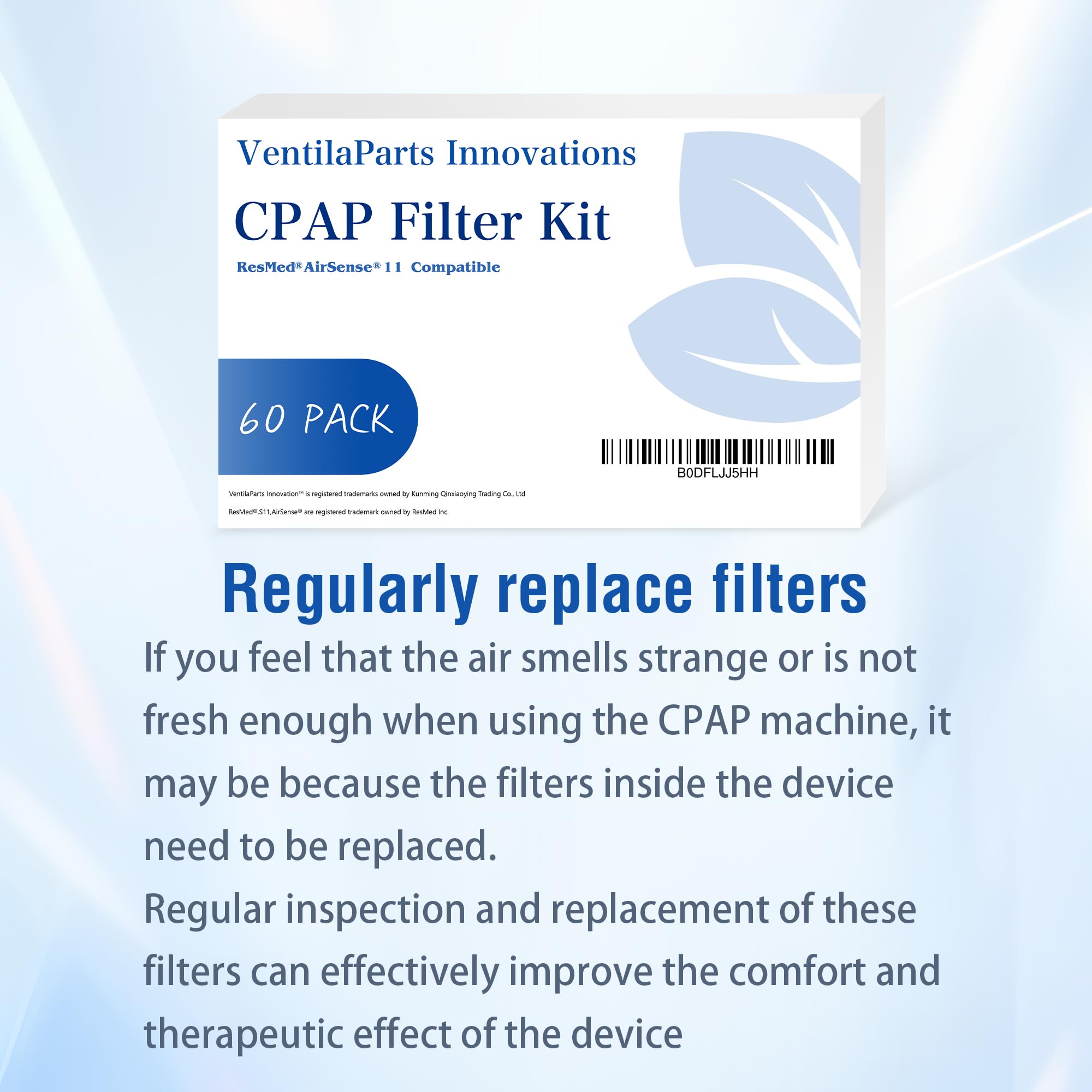 60 Pack - Ultra Fine CPAP Filters - Compatible with ResMed Airsense 11 Series