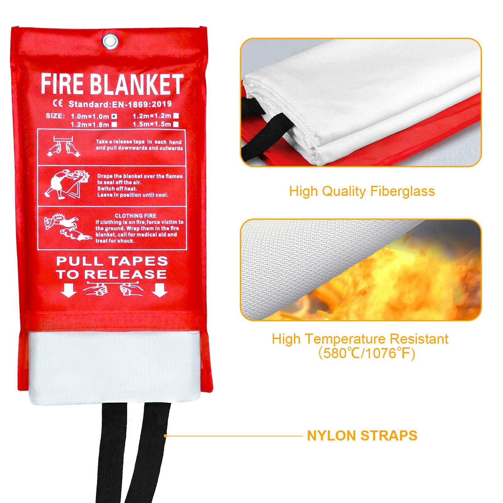 JT JUSTIME Fire Blanket Emergency for Home Kitchen, Fiberglass Fire Suppression Blanket for School, Fireplace, Outdoor Grill, Car, Office, Warehouse (2 Pack)