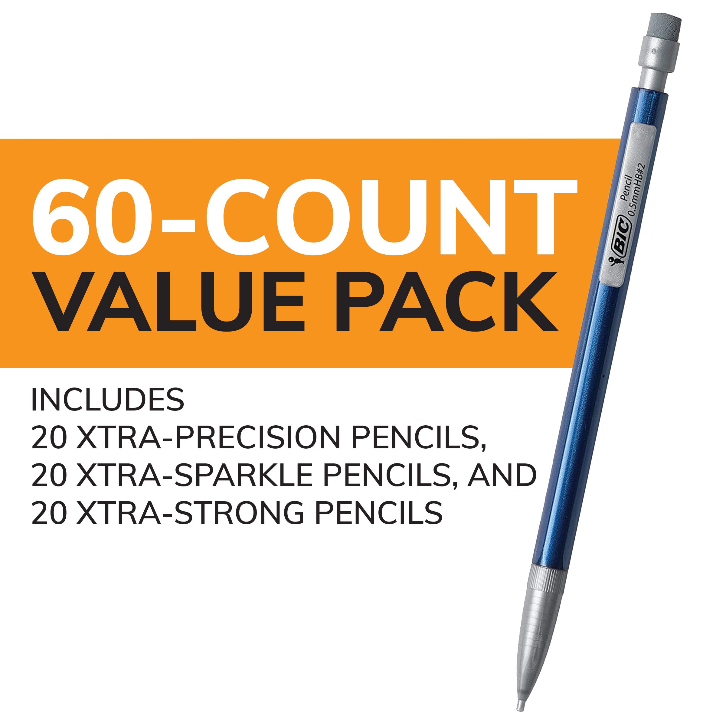 BIC Variety Pack, Assorted Sizes, 0.5mm, 0.7mm, 0.9mm, 60-Count, Refillable Design for Long-Lasting Use