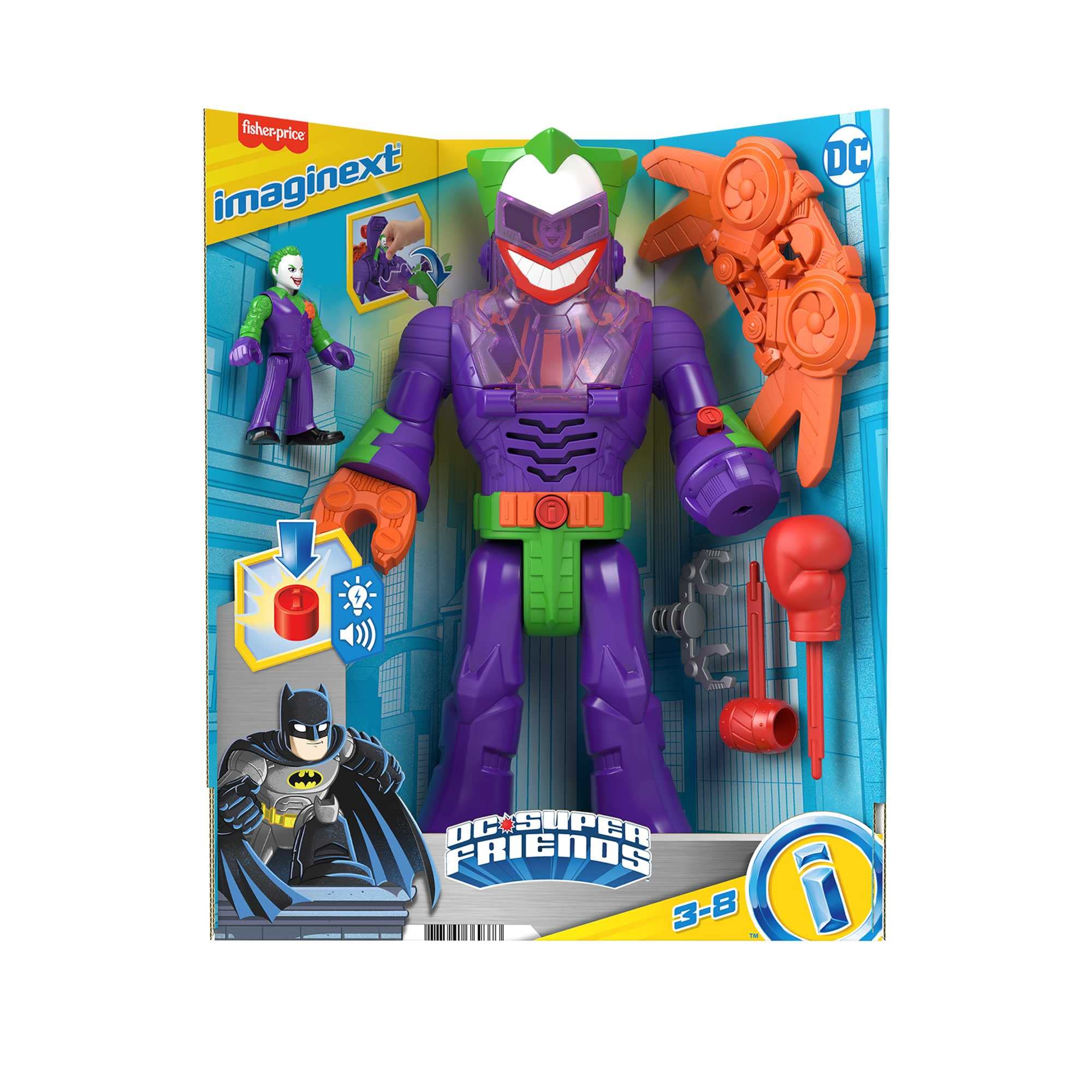 Fisher-Price Imaginext DC Super Friends Robot Toy, The Joker Insider & LaffBot 12-Inch with Lights Sounds & Figure for Kids Ages 3+ Years