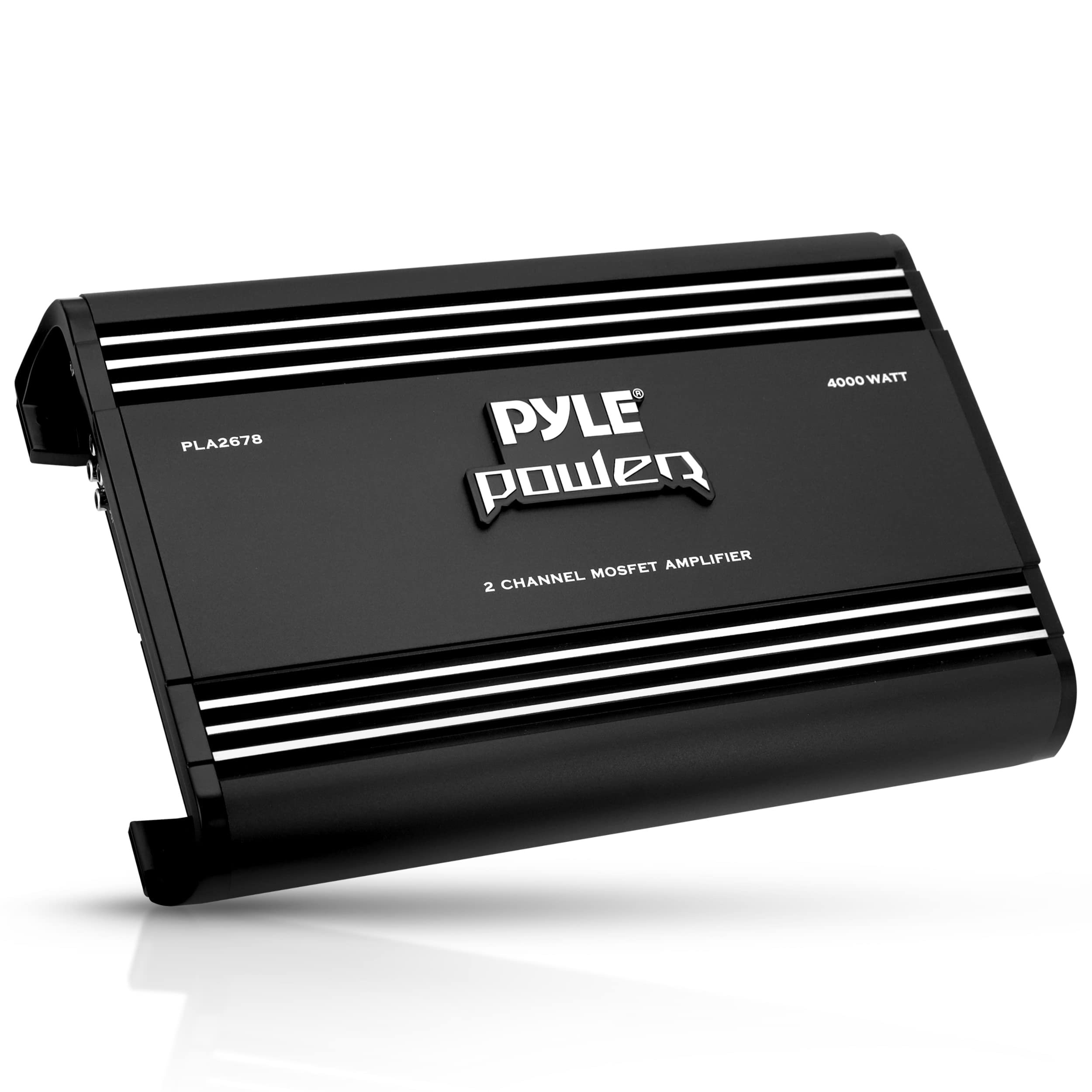 Pyle 2 Channel Car Stereo Amplifier - 4000W Dual Channel Bridgeable High Power MOSFET Audio Sound Auto Small Speaker Amp Box w/ Crossover, Bass Boost Control, Silver Plated RCA Input Output - PLA2678