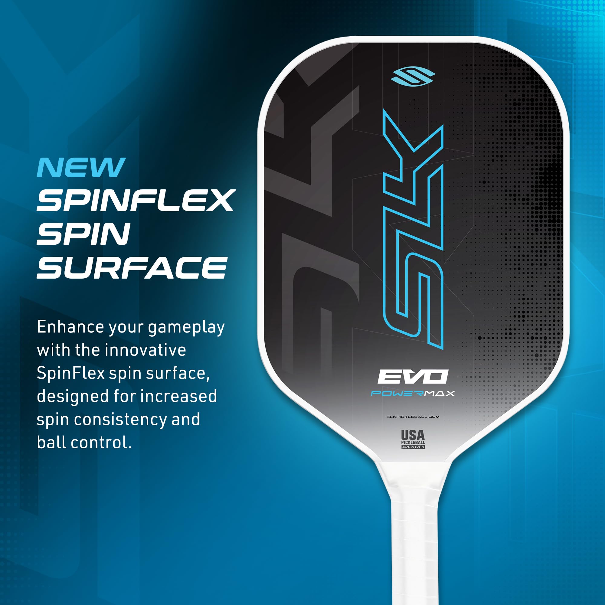 SLK Evo Power MAX Pickleball Paddle by Selkirk Sport | G9 Power Carbon Fiber Pickleball Paddle with SpinFlex Surface and Rev-Hybrid Polymer Core | Blue