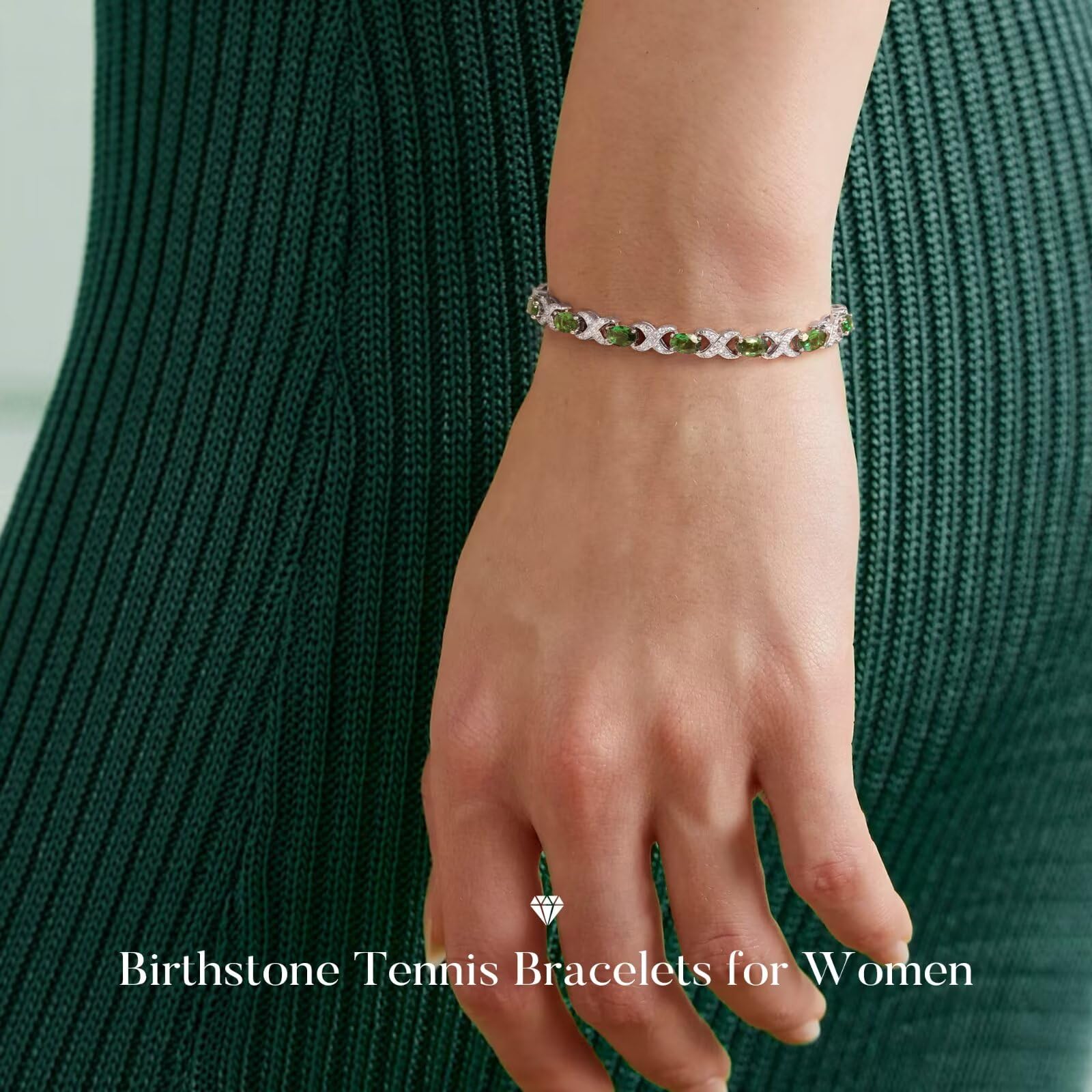 Iefil April Birthstone CZ Tennis Bracelets Unique X O Design Oval Birthstone Bracelets for Women Mothers Day Gifts Anniversary Jewelry Gifts for Wife Mom 7"