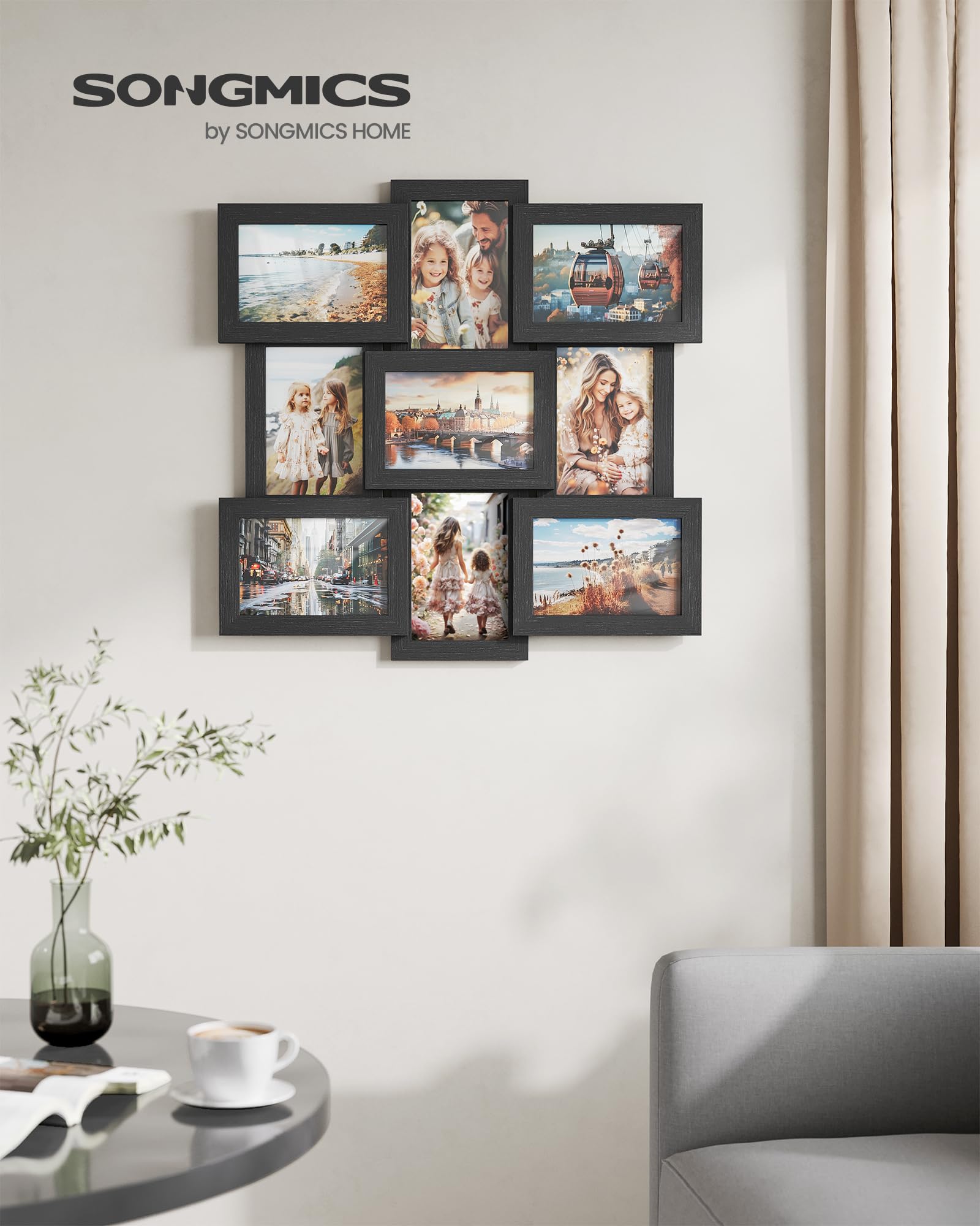 SONGMICS Collage Picture Frames, 4x6 Picture Frames Collage for Wall Decor, 9 Pack Photo Collage Frame for Gallery, Multi Family Picture Frame Set, Glass Front, Assembly Required, Ink Black