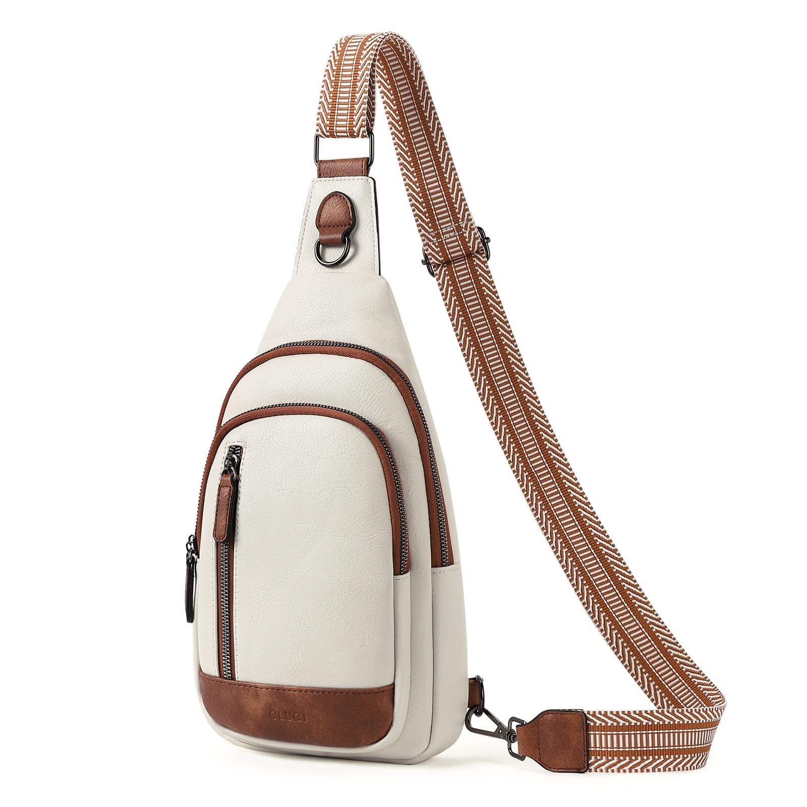 CLUCI Crossbody Bag for Women Cross Body Bag for Woman Sling Bag for Women Leather Trendy Large Sling Backpack Travel Crossbody Bag for Women Beige with Brown