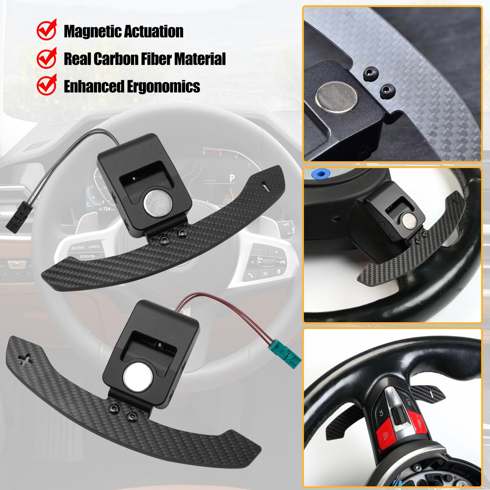 Jaronx Compatible with BMW Magnetic Paddle Shifter M3 M4 M5 3' F30 G20/5' G30/7' G11/X1 F48/X3 F25 G01/X4 F25 G02/X5 F15 G05/X6 F16 G06/X7 G07,Steering Wheel Carbon Fiber Paddle Shifter Extension