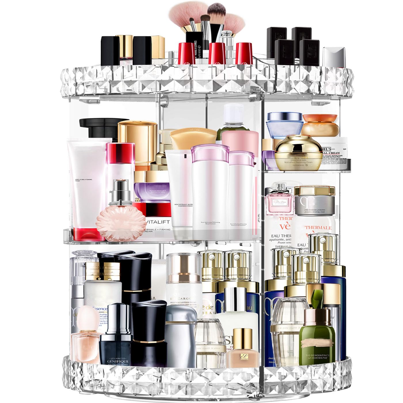 MISERWE Makeup Organizer 360 Degree Rotating 7 Adjustable Layers Large Capacity Cosmetic Organizer Transparent Make Up Organizers and Storage, Clear