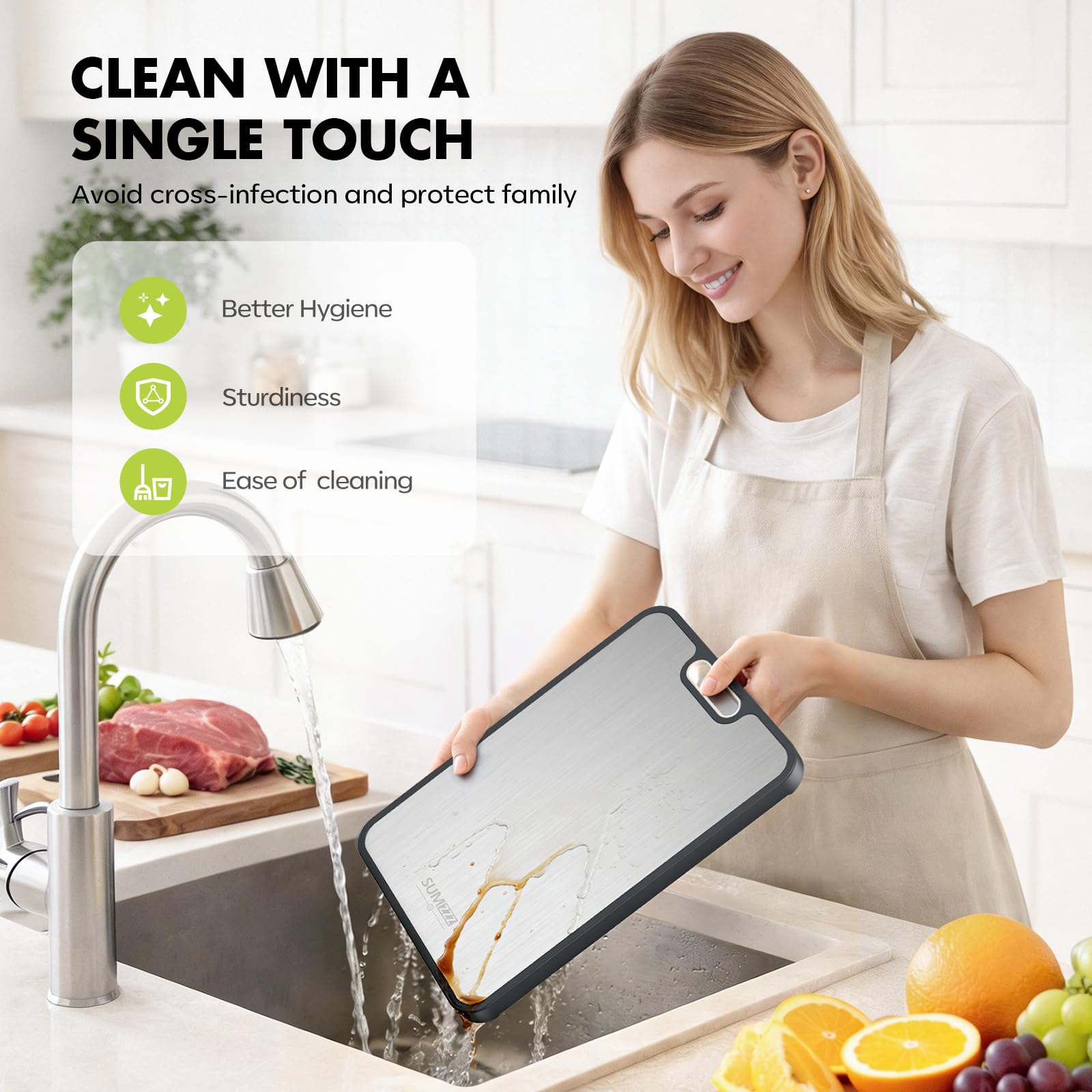 Sumzzz Titanium Cutting Board for Kitchen, Cutting Board Double Sided Food Grade, Pure Titanium/PP, Easy to Clean Large Size 15”×10.3”